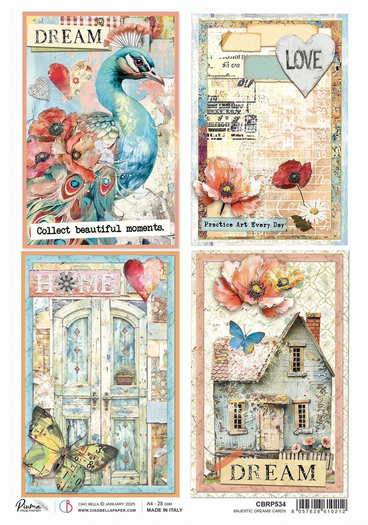 Rice Paper A4 Majestic Dreams cards - 5 Sheets