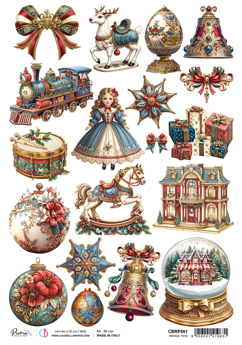 Rice Paper A4 Vintage Toys - 5 Sheets