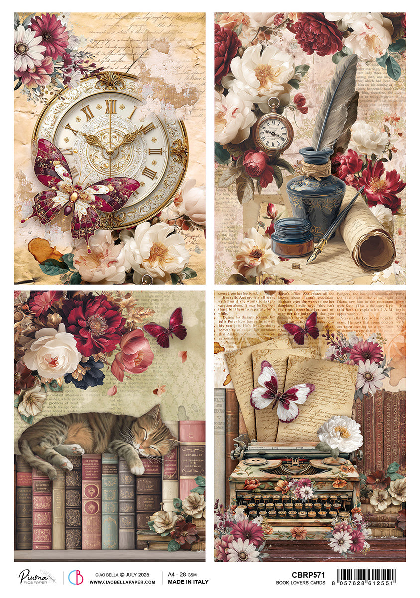 Book Lovers Rice Paper A4 A Book Lovers Cards - 5 Sheets