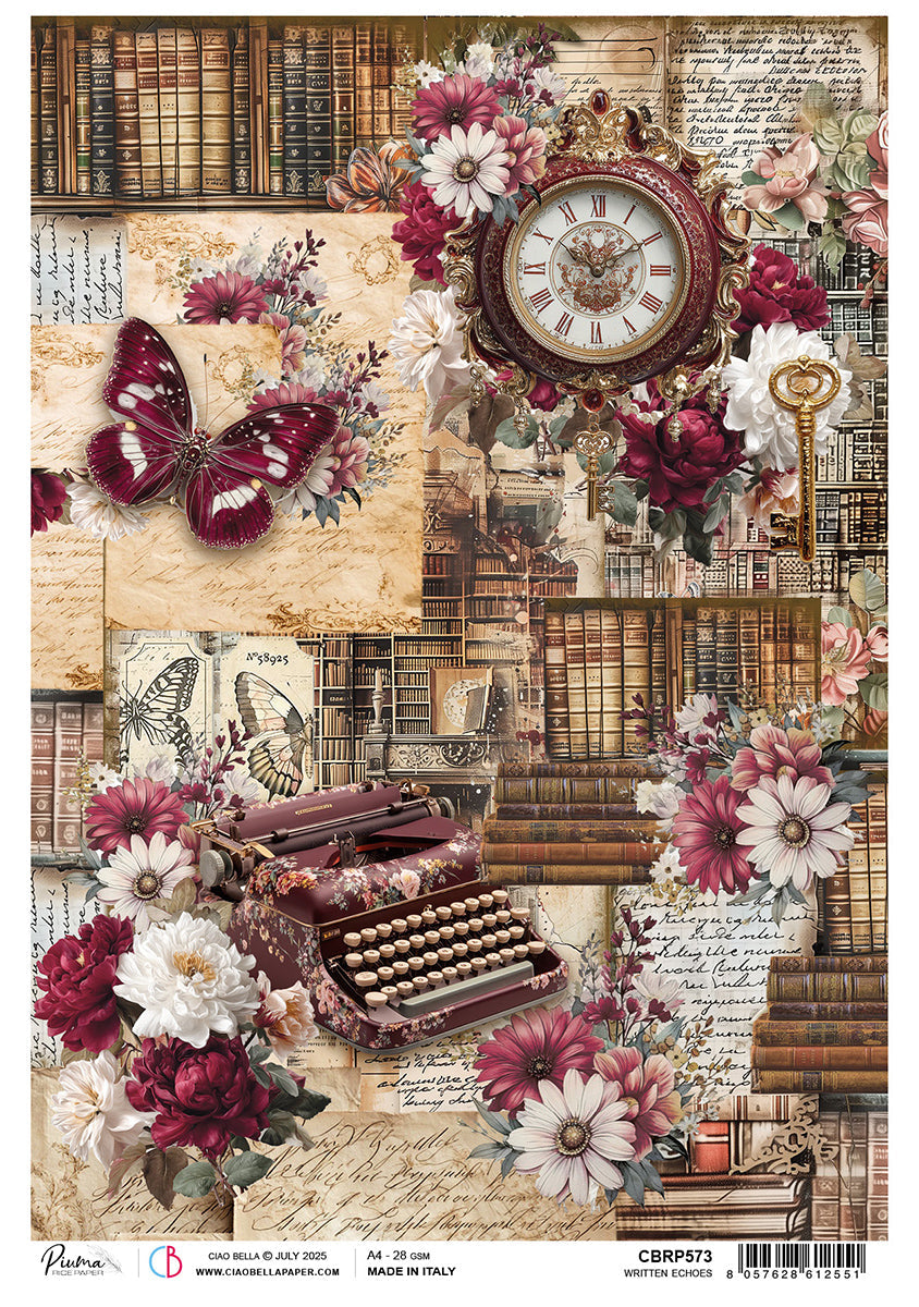 Book Lovers Rice Paper A4 Written Echoes - 5 Sheets