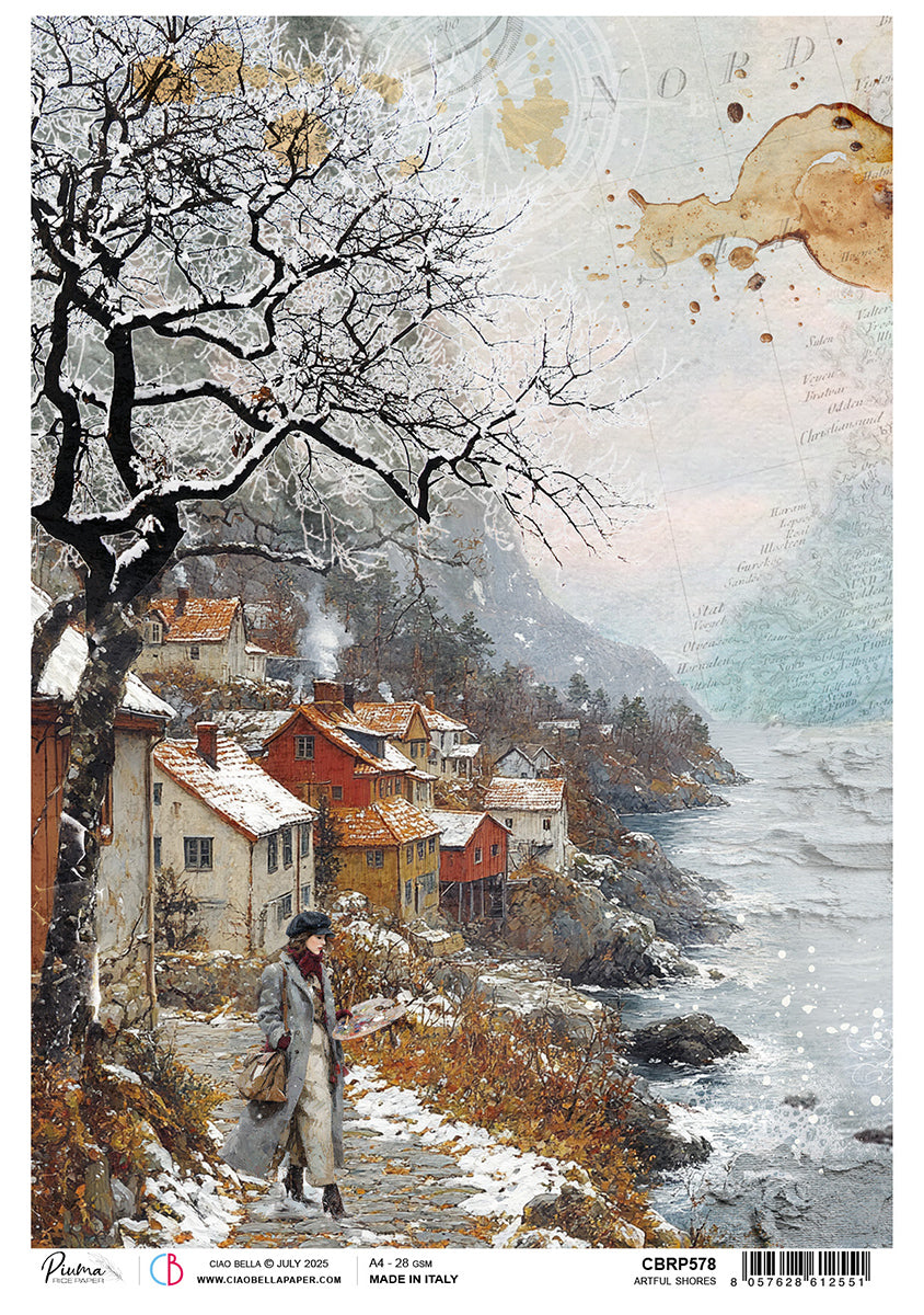 An Artist Journey Rice Paper A4 Artful Shores - 5 Sheets