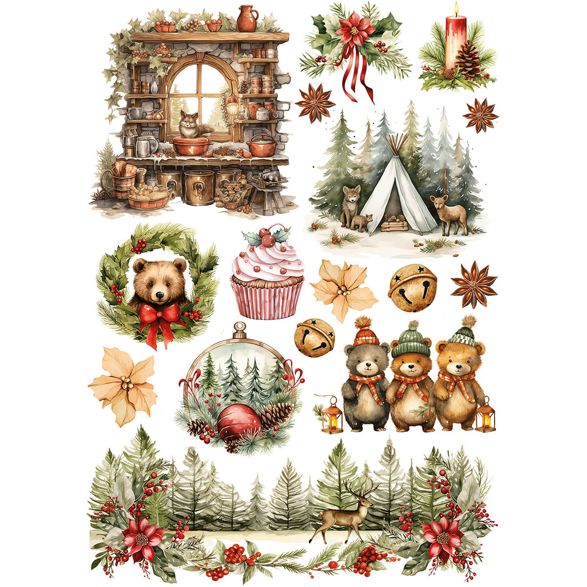 Rice Paper A5 MIXED 8/Pkg Hot Cocoa & Holly