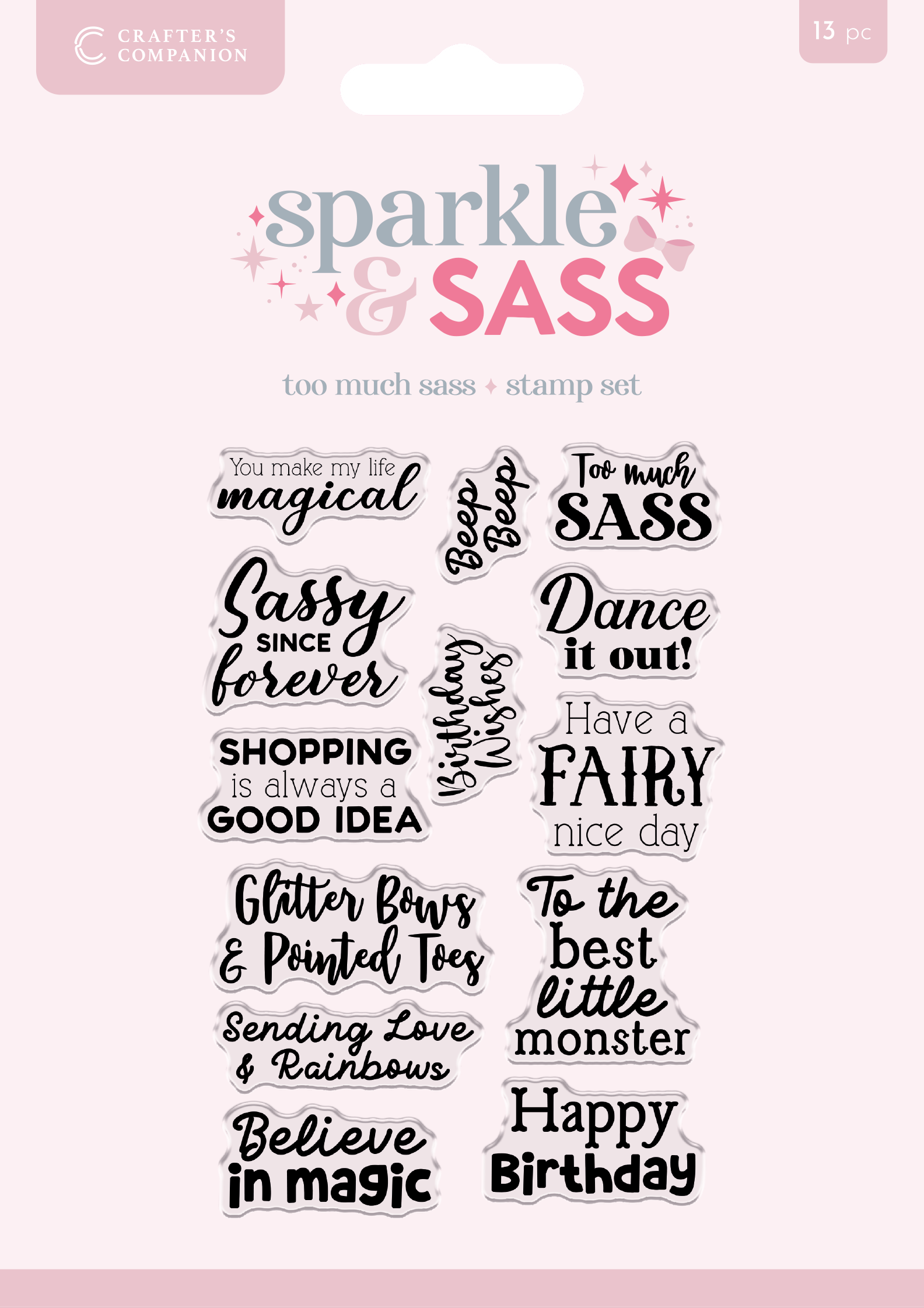 Crafters Companion Clear Acrylic Stamp Set - Too Much Sass Sentiments