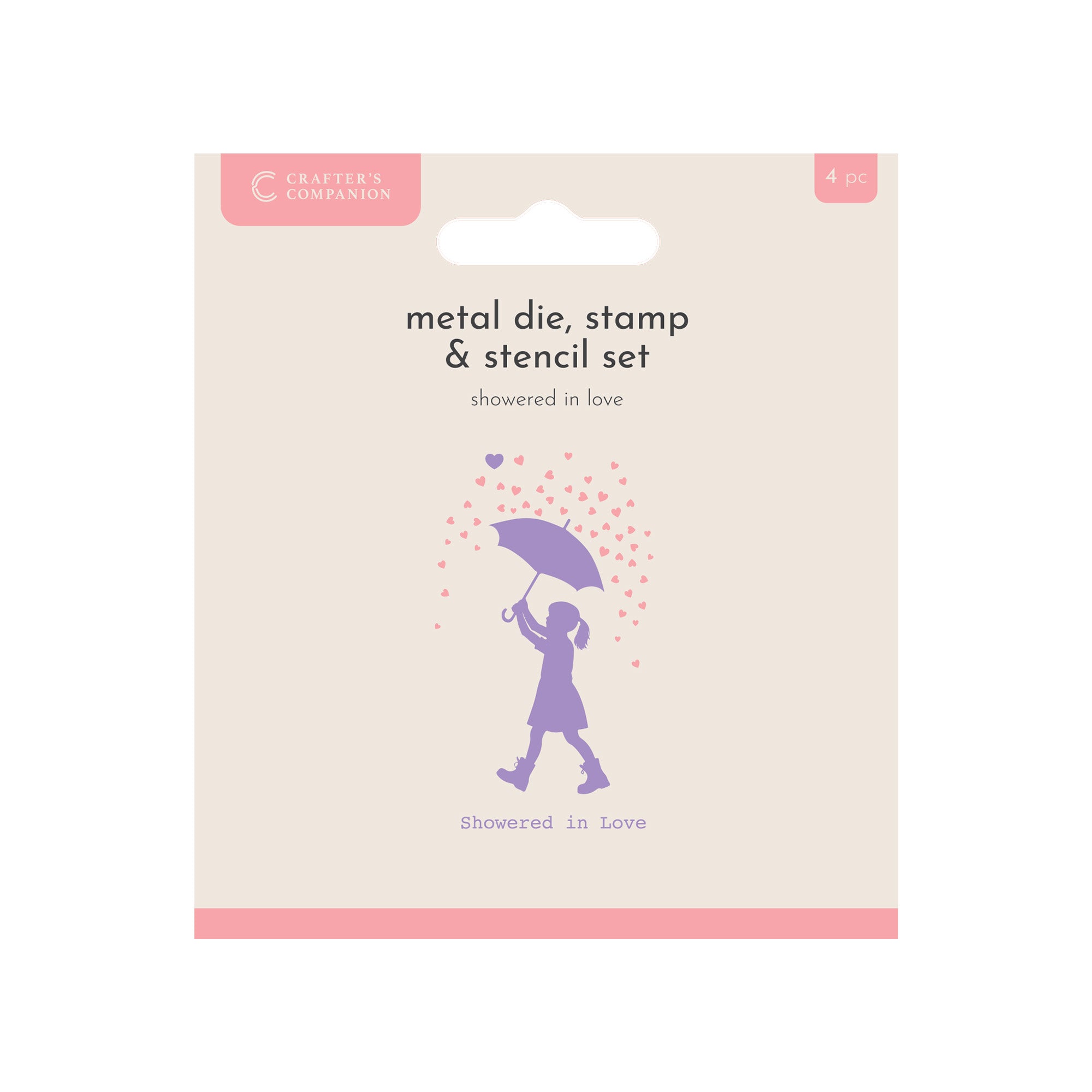 Crafters Companion Metal Die, Stamp & Stencil Set - Showered In Love