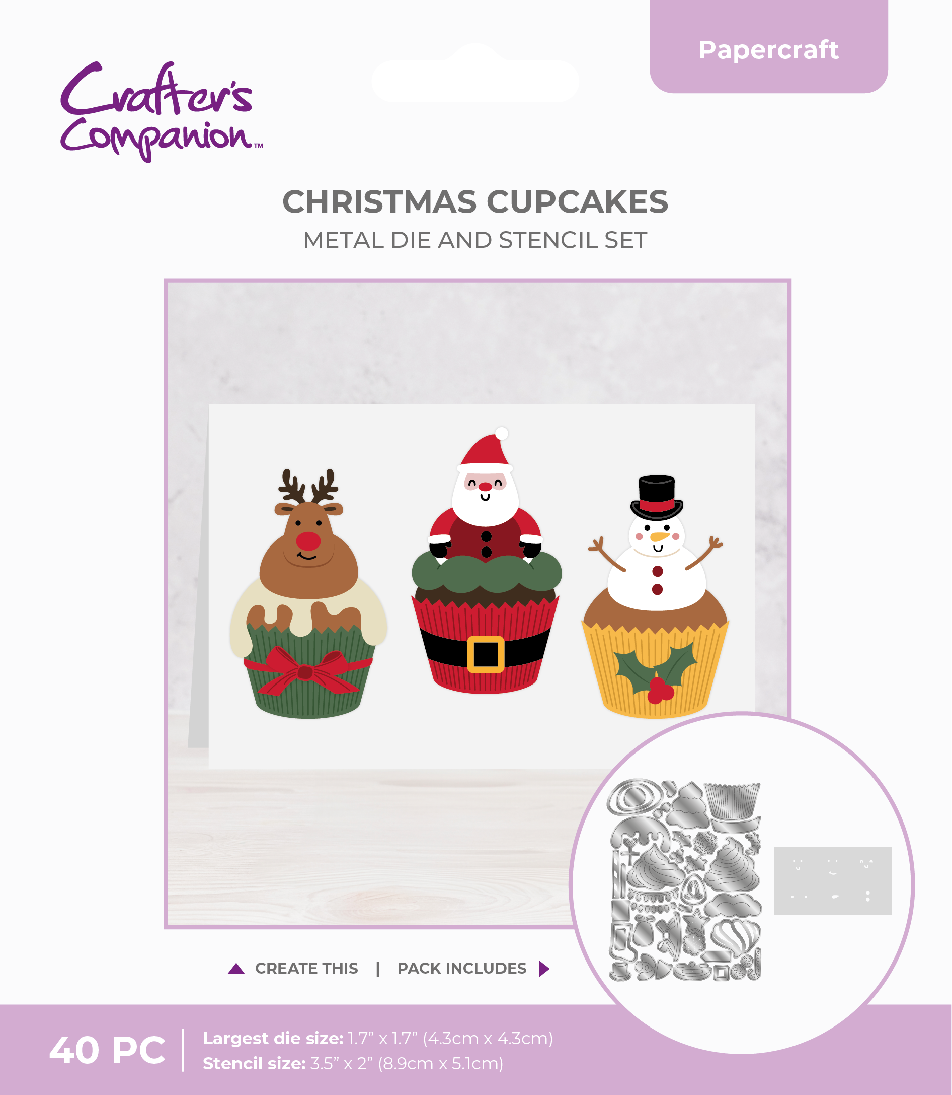 Crafter's Companion Stencil & Die Set - Christmas Cupcakes