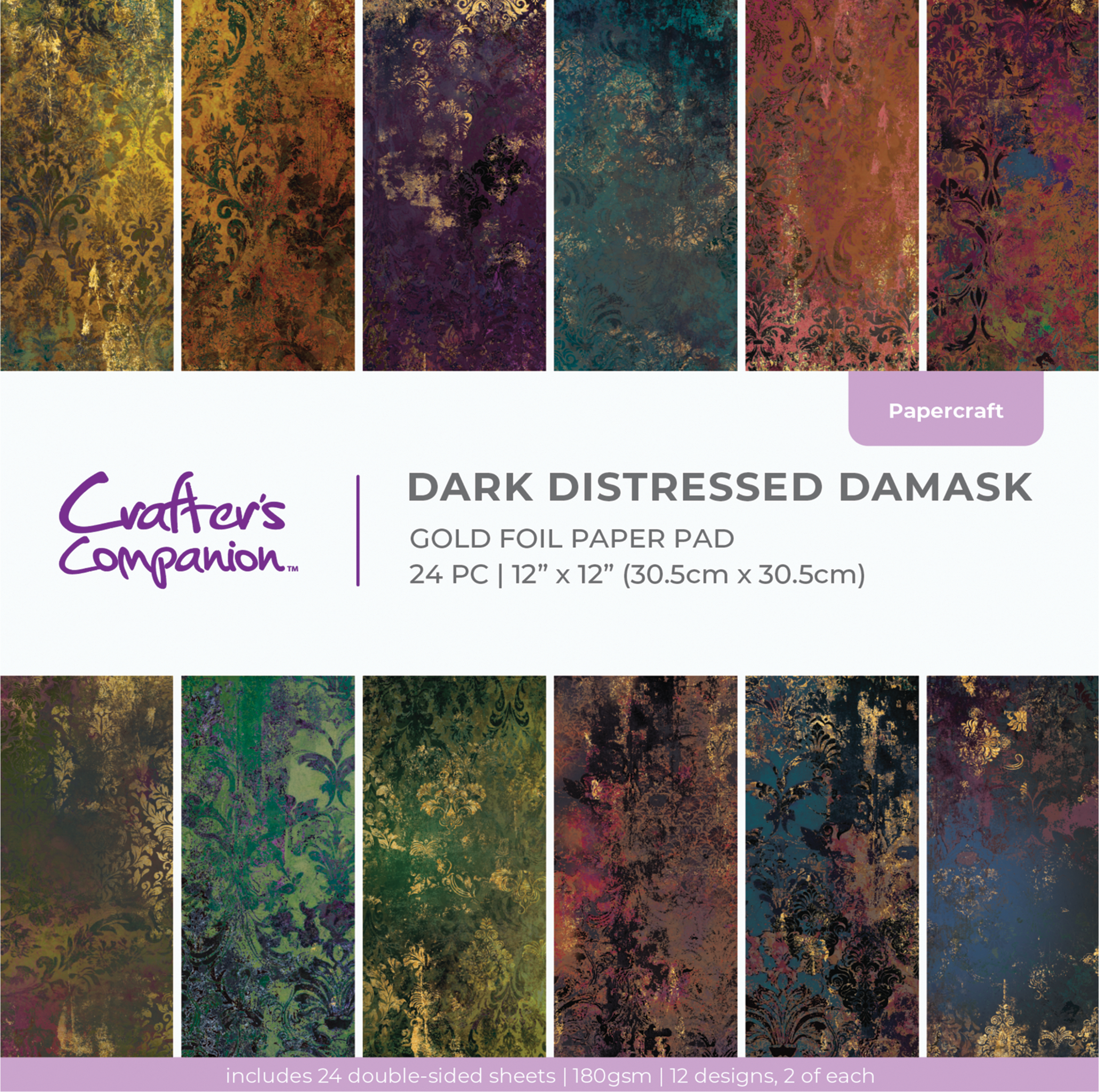Crafter's Companion 12"x12" Paper Pad - Dark Distressed Damask