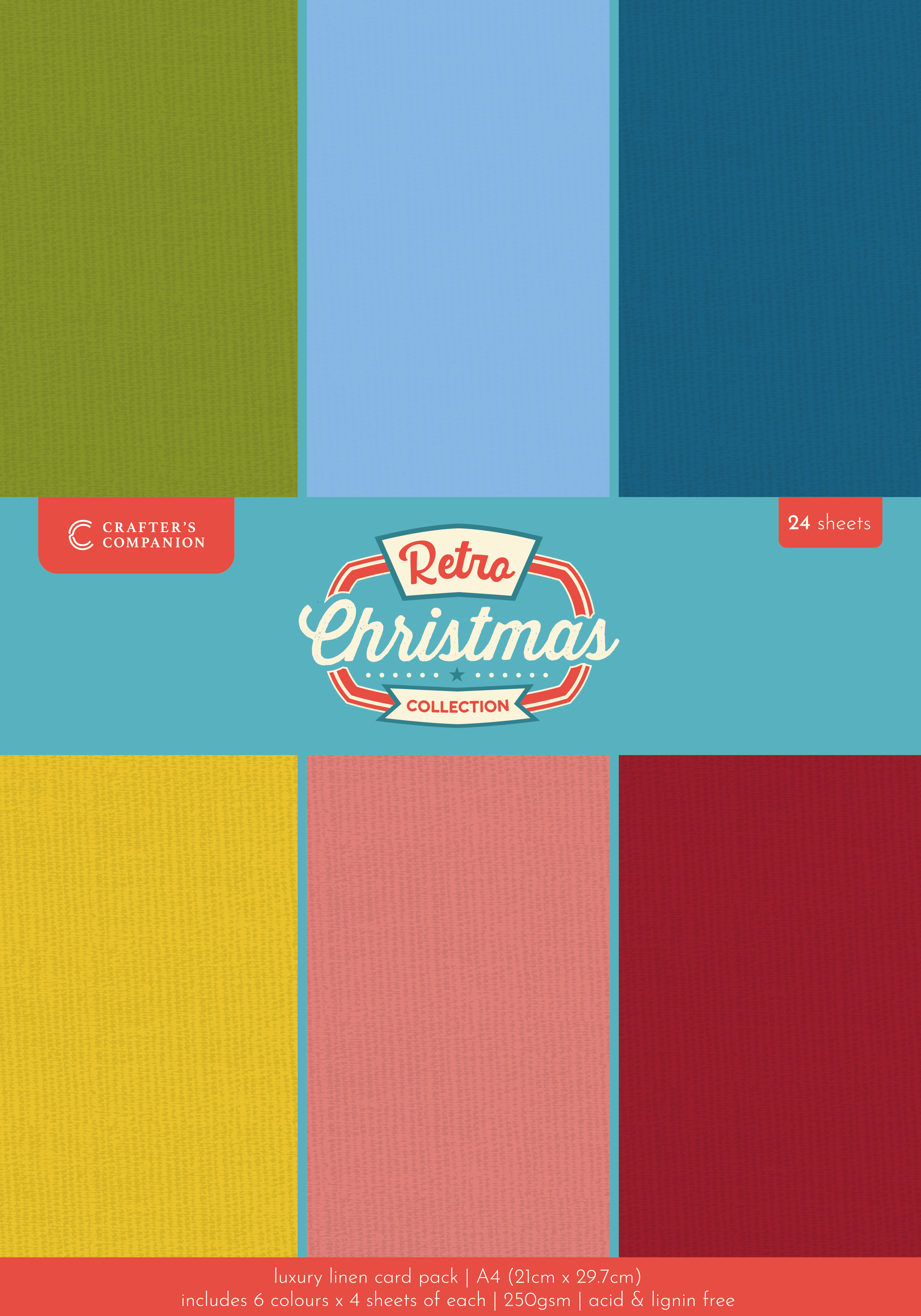 Crafter's Companion Retro Christmas Collection Luxury Linen Card - A4