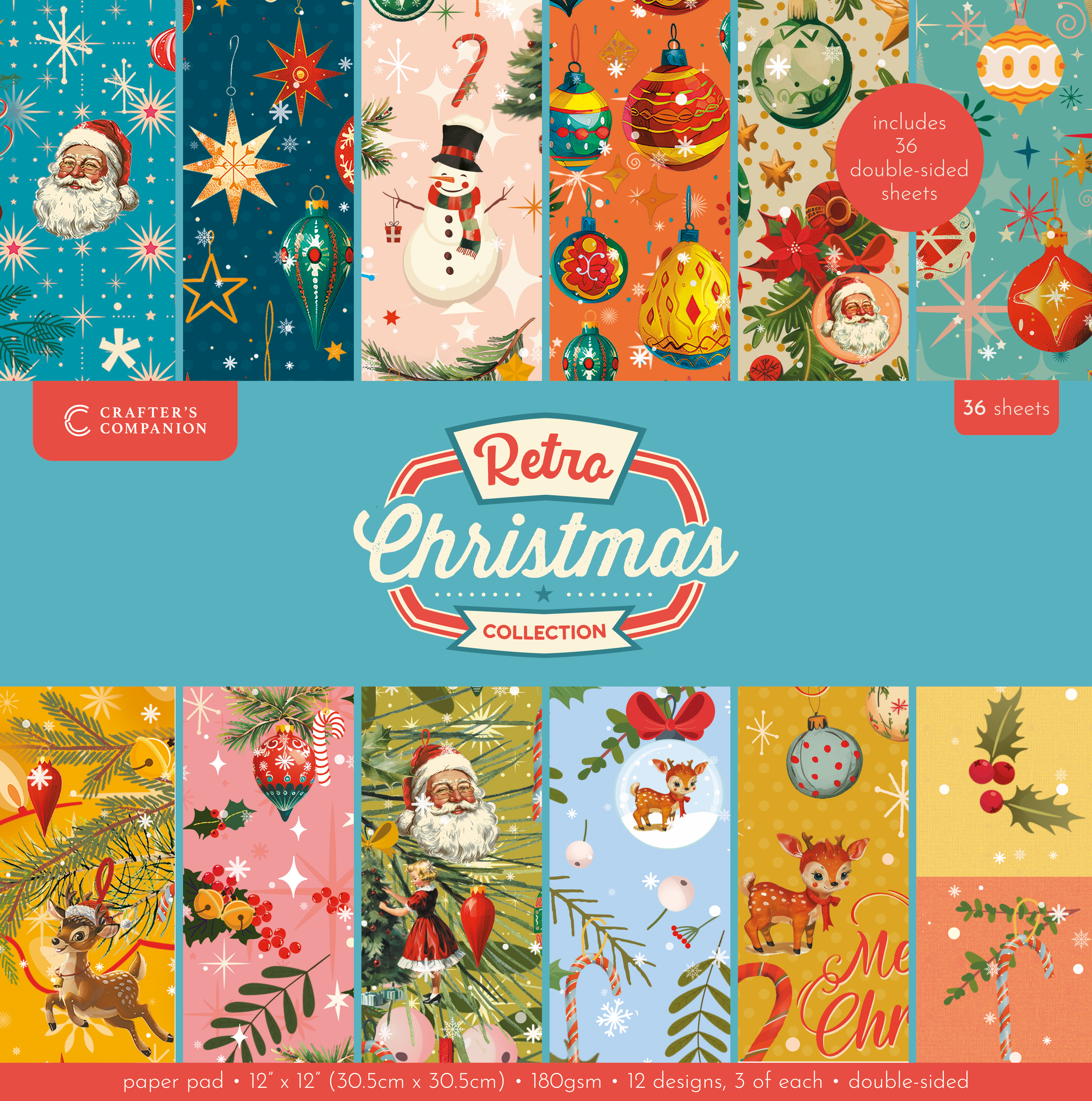 Crafter's Companion Retro Christmas Collection 12" x12' Pad