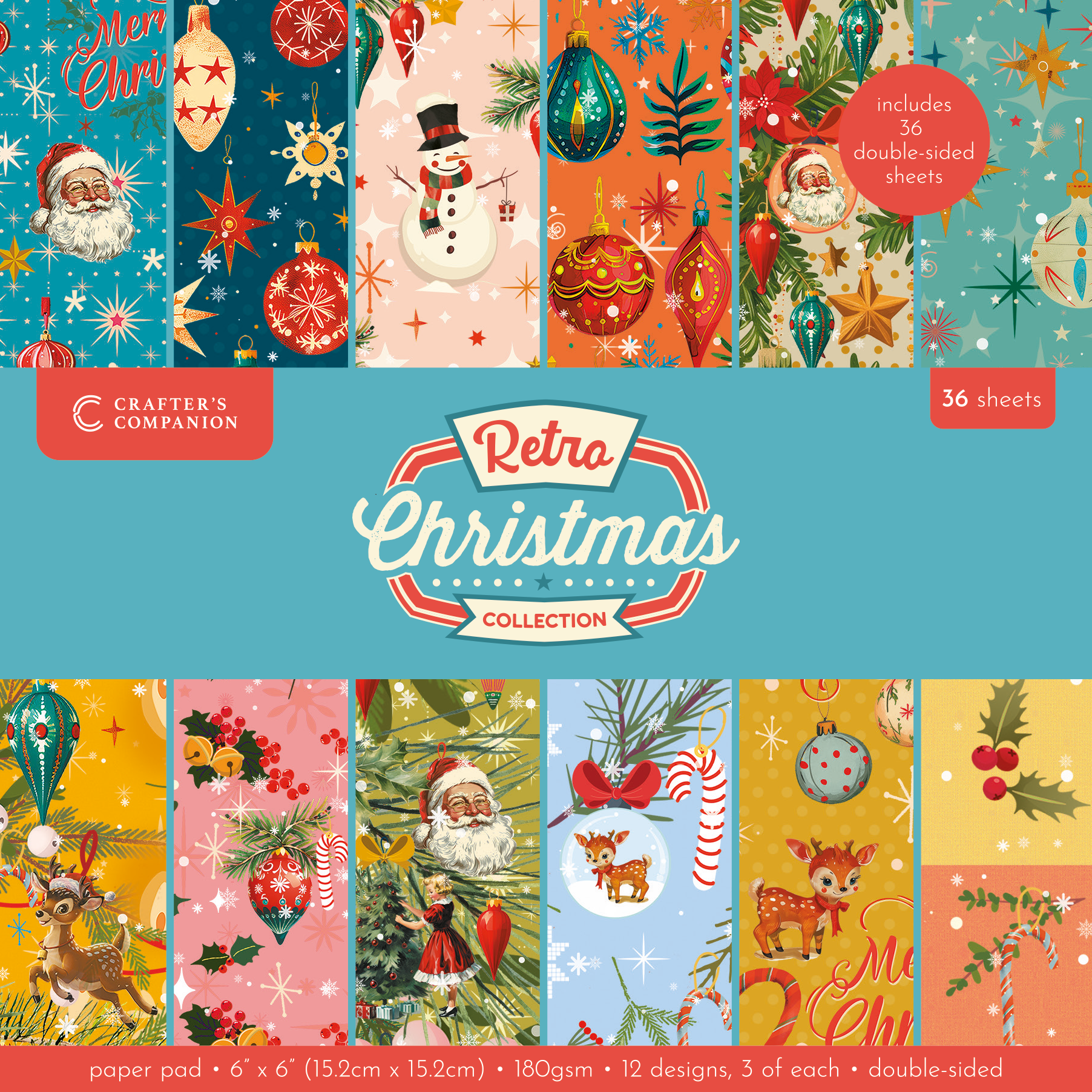 Crafter's Companion Retro Christmas Collection 6" x 6' Pad