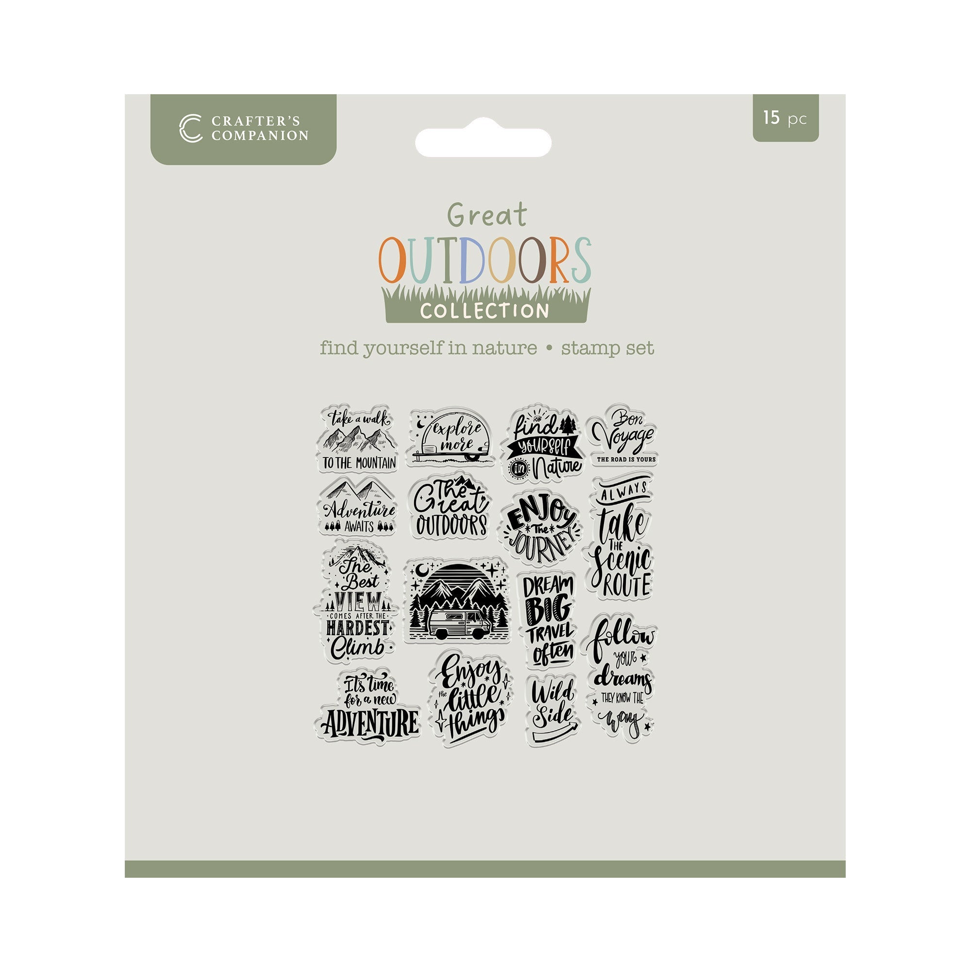Crafters Companion The Great Outdoors Clear Acrylic Stamp Set - Find Yourself in Nature
