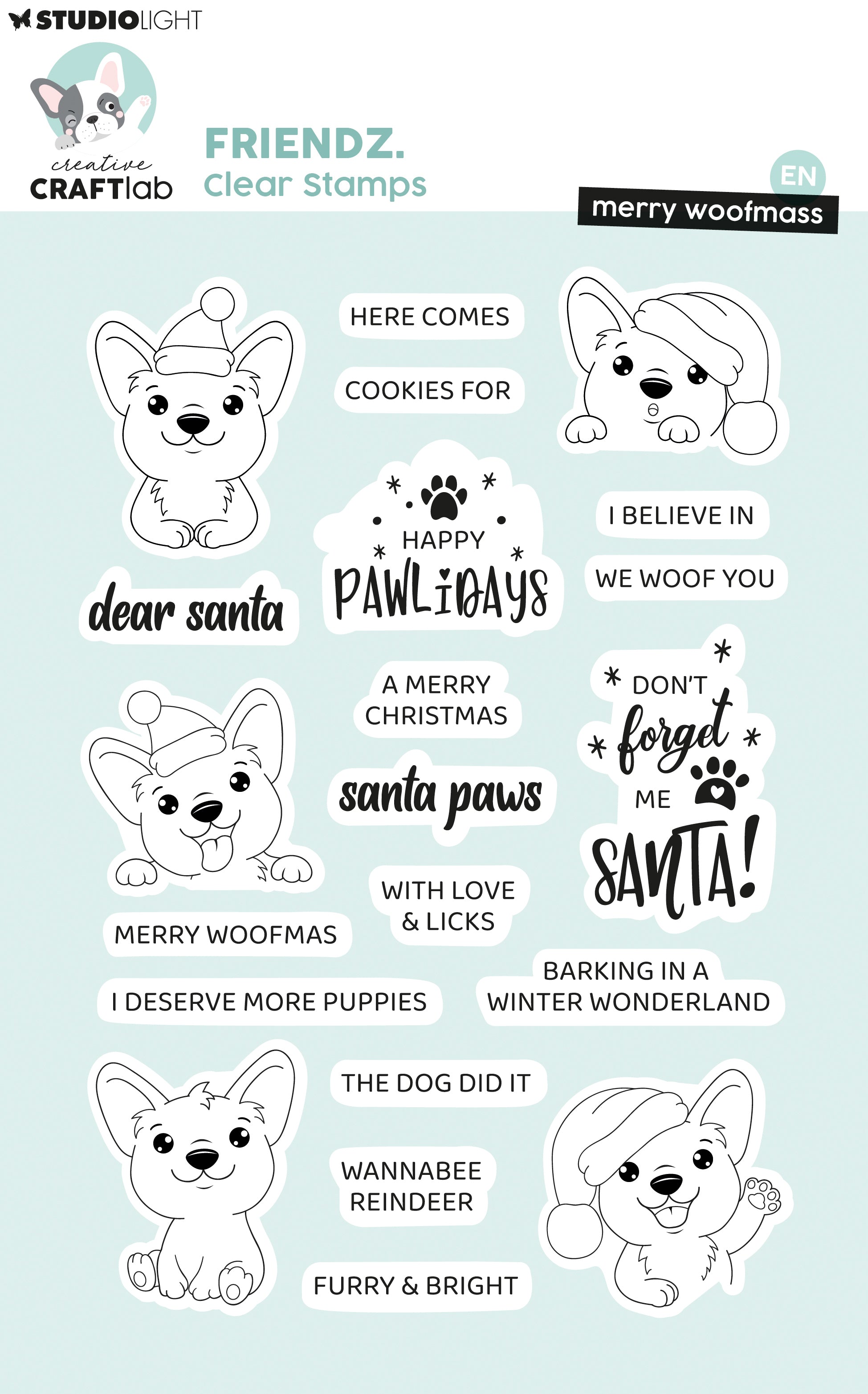 CCL Clear Stamps Merry Woofmass Friendz 21 Pieces