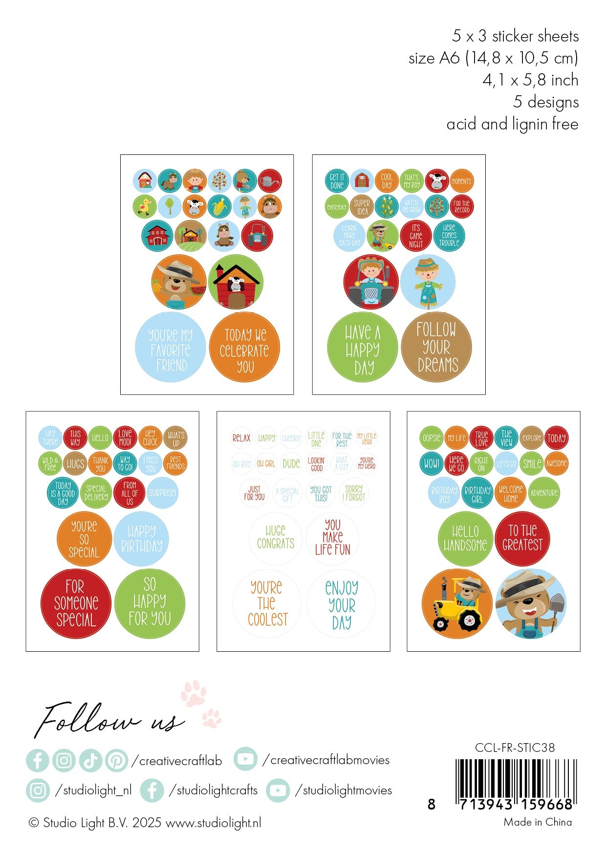 CCL Sticker Paper Pad On The Farm Friendz 15 SH