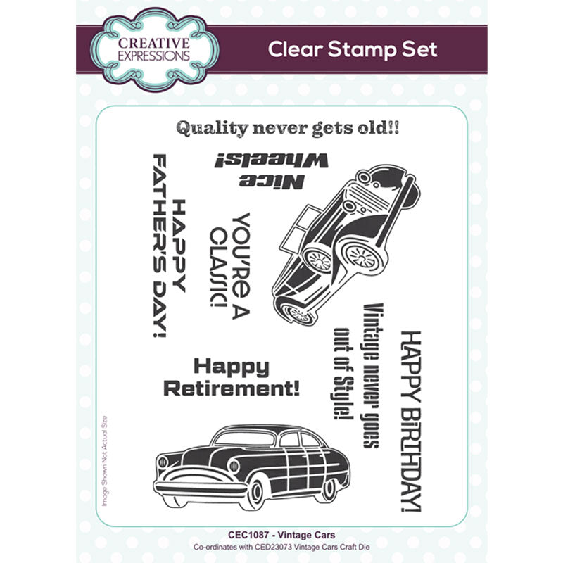 Creative Expressions Vintage Cars 6 in x 8 in Clear Stamp Set
