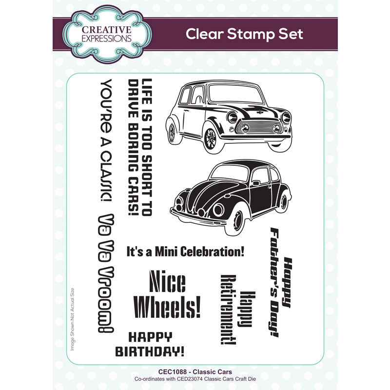 Creative Expressions Classic Cars 6 in x 8 in Clear Stamp Set
