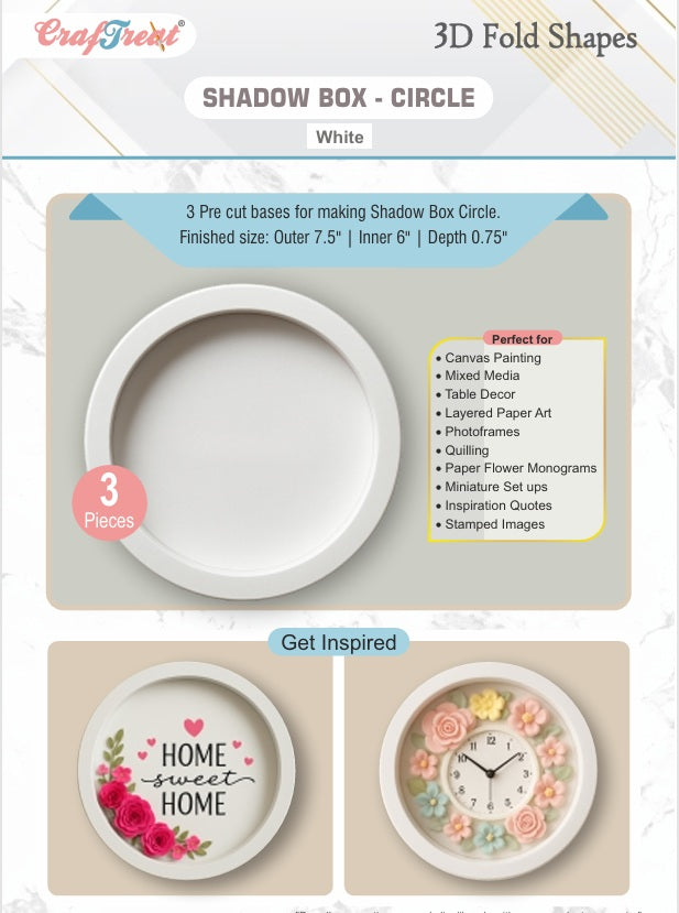 CrafTreat 3D Fold Shapes - Shadow Box White - Circle 3pcs
