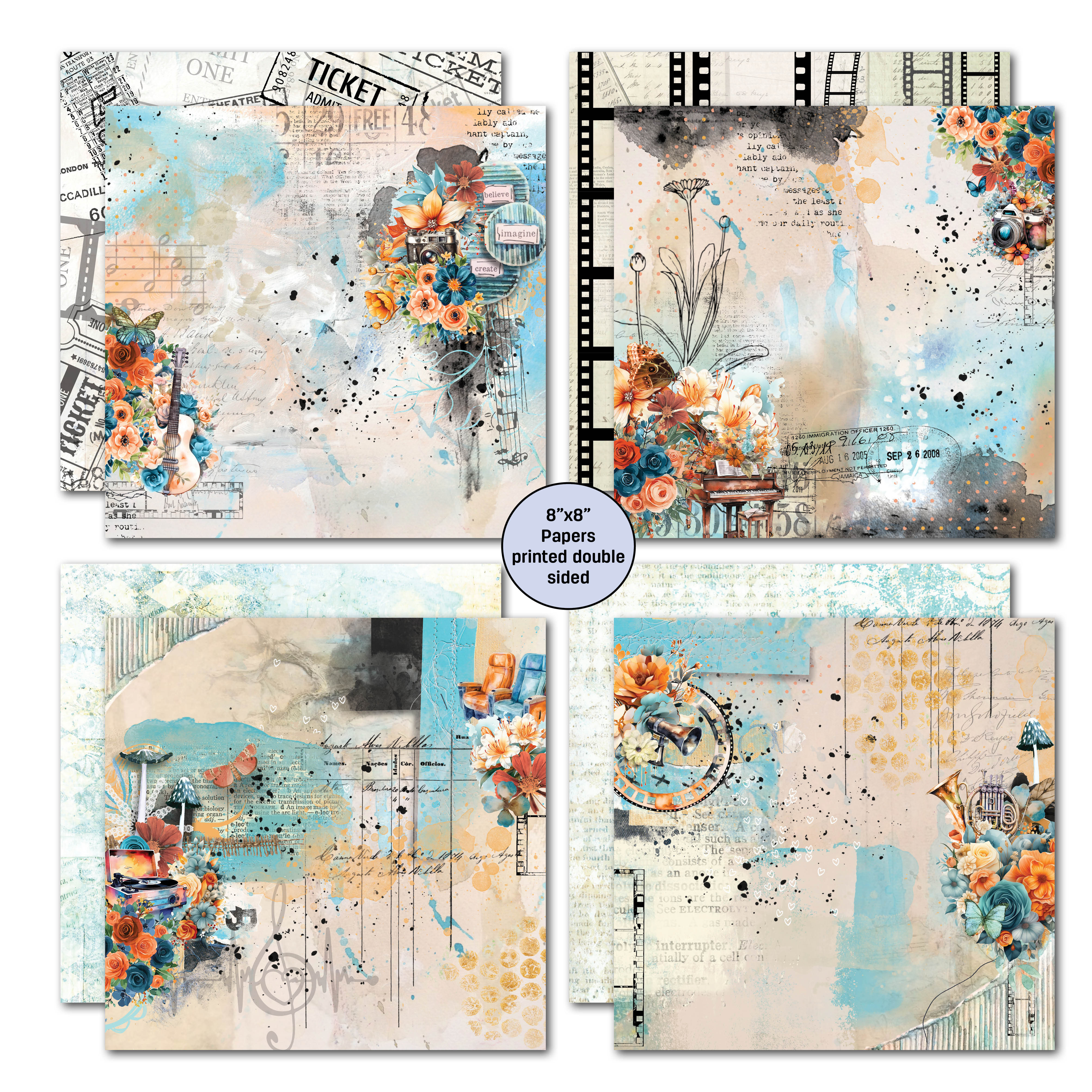 3Quarter Designs Cerulean Score 8x8 Paper Pack