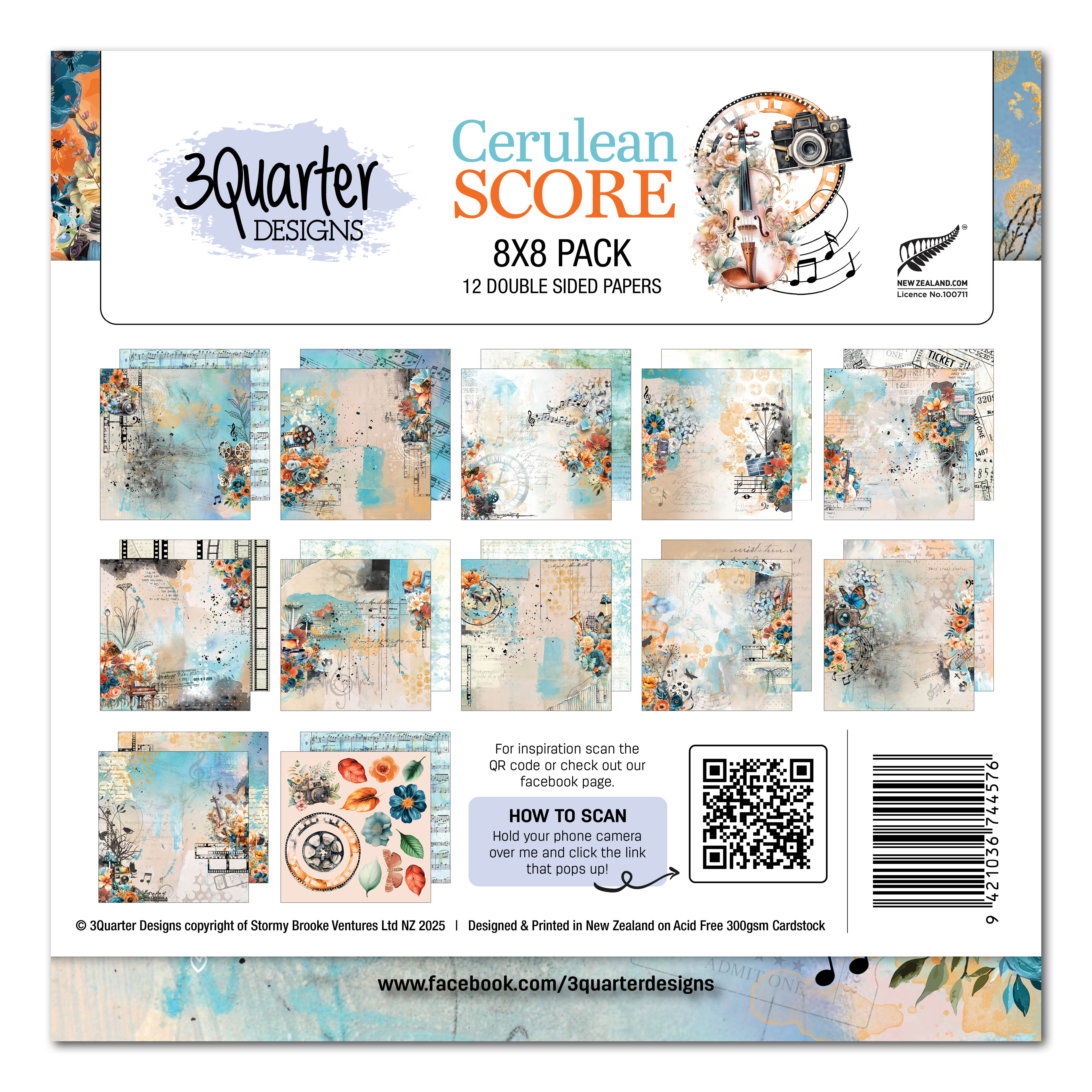 3Quarter Designs Cerulean Score 8x8 Paper Pack