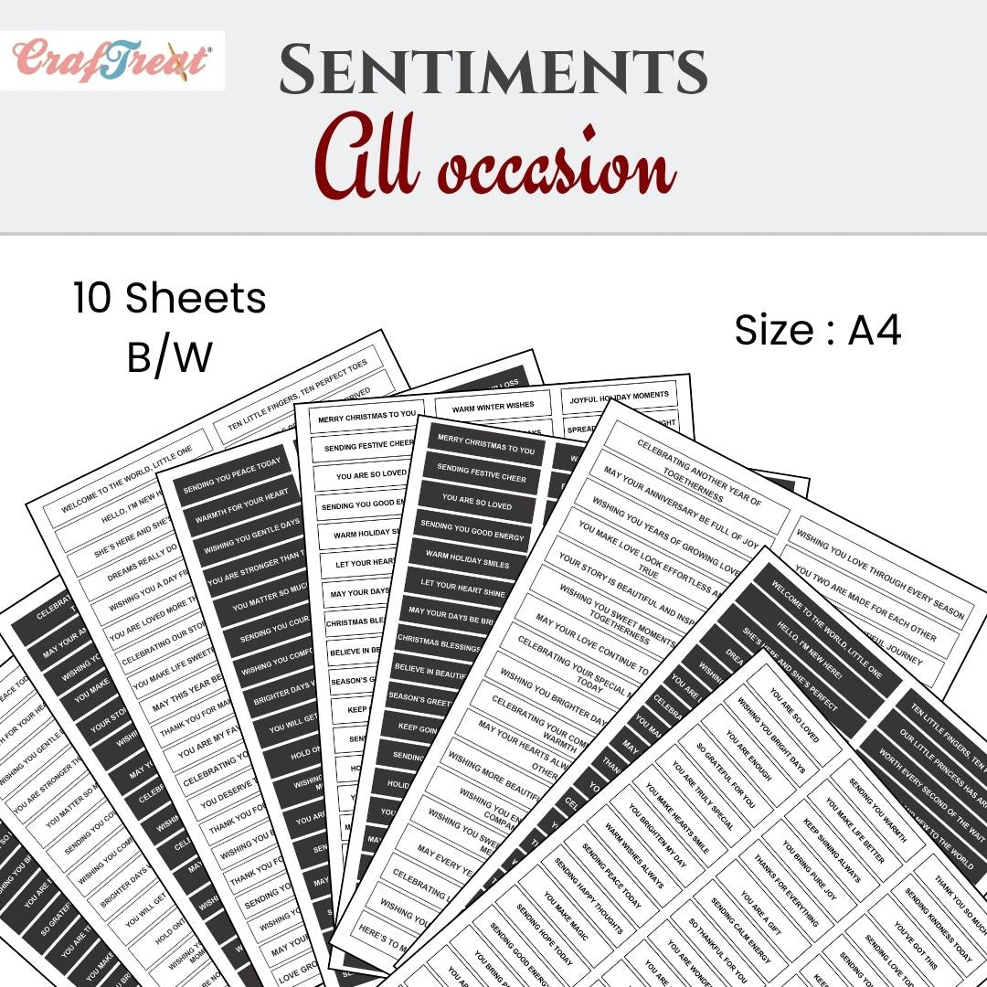 CrafTreat Sentiment Sheets - All Occasions 10 designs