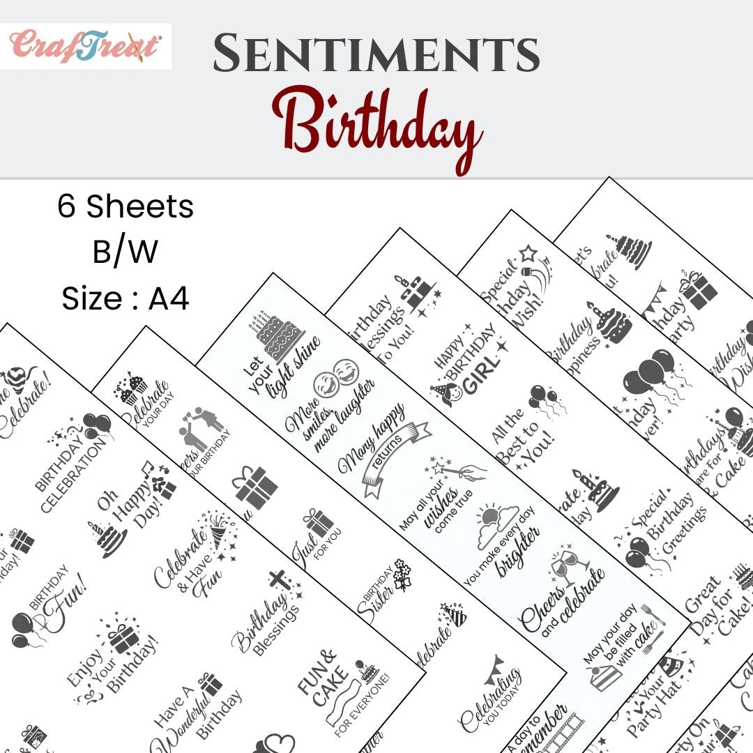 CrafTreat Sentiment Sheets - Birthday 6 designs
