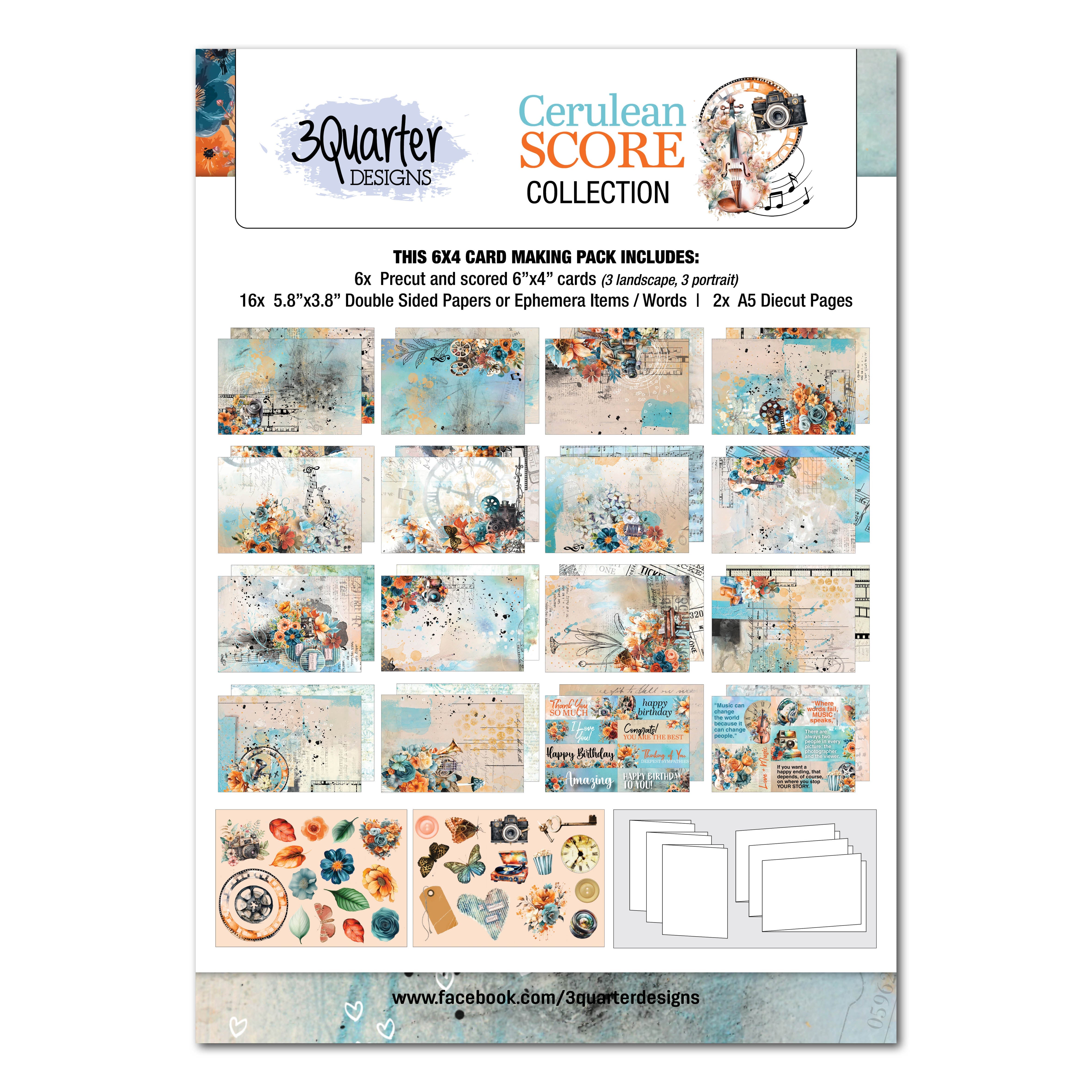 3Quarter Designs Cerulean Score 6x4 Card Pack