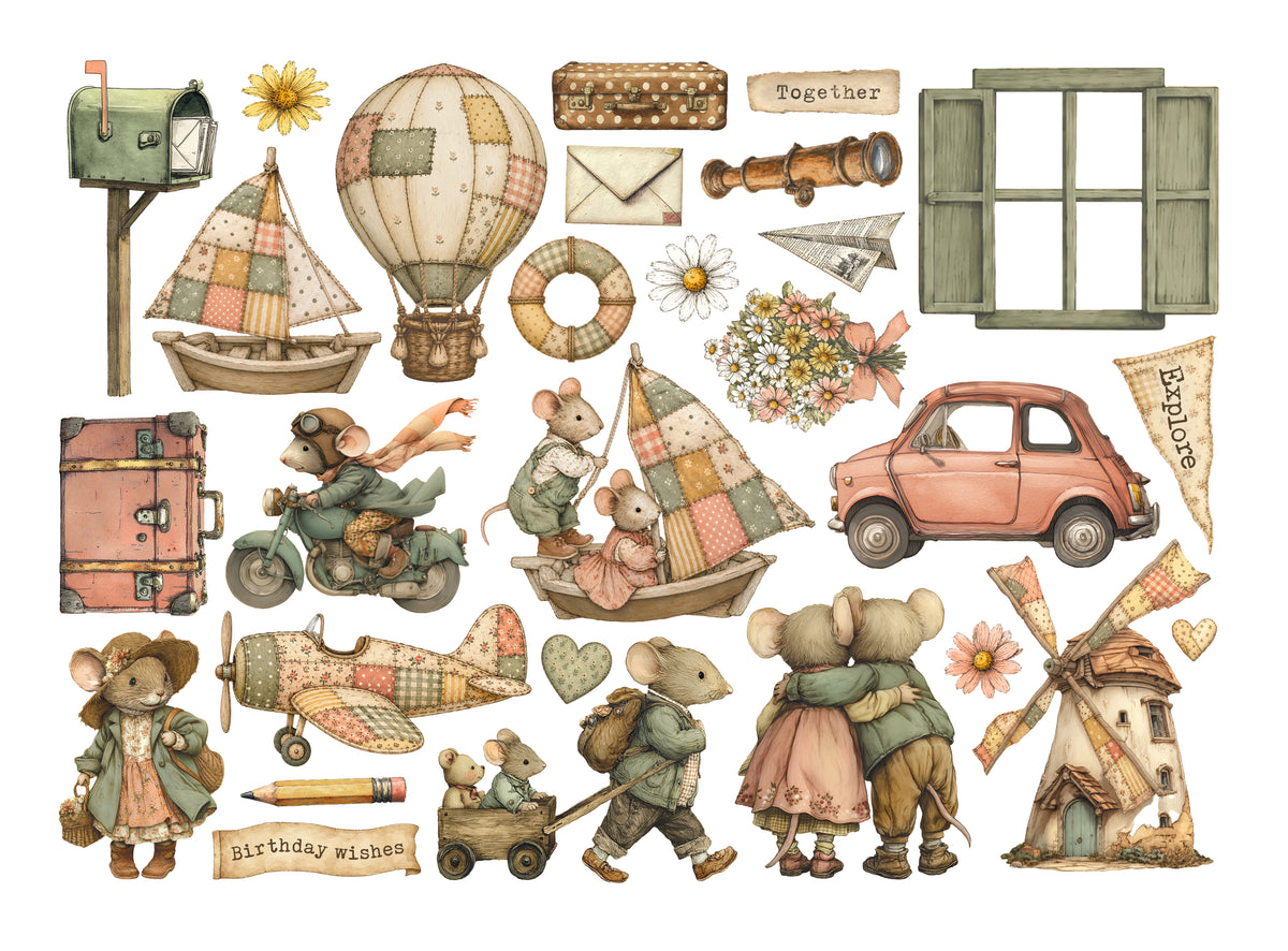 Printed Decorative Ephemera For Art And Craft - Cozy Family