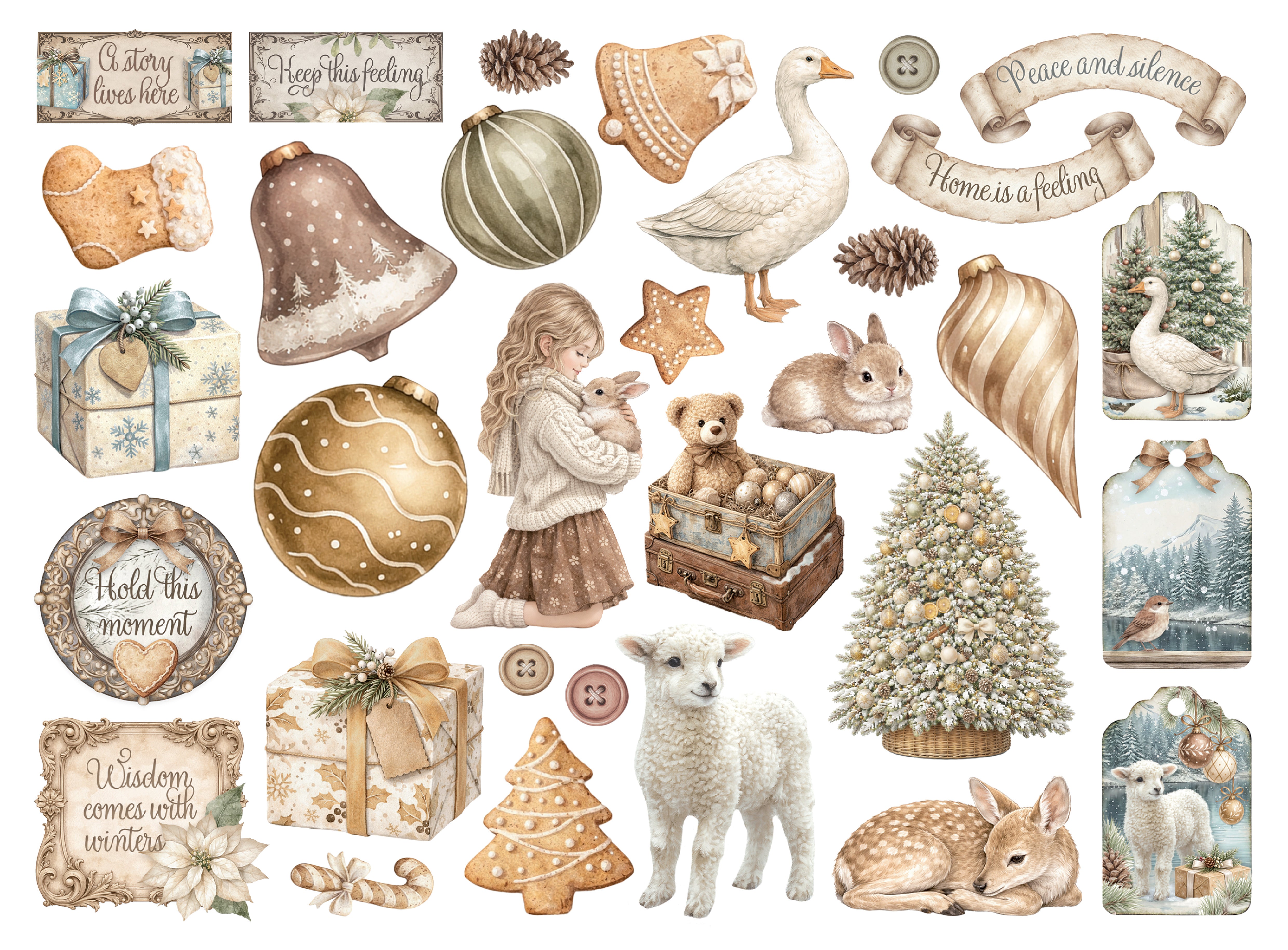 Printed Decorative Die Cuts For Art And Craft - White Christmas