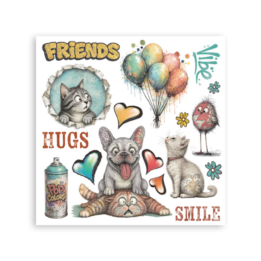 Printed Decorative Rub On Kit For Art And Craft cm 15.5x15.5 - Furry Friends 2