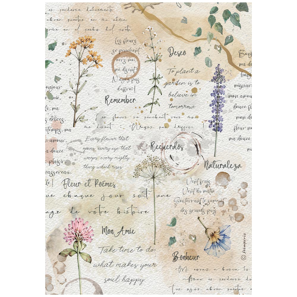 Printed A4 Rice Paper For Art And Craft - Flowers And Poems Flowers And Writings