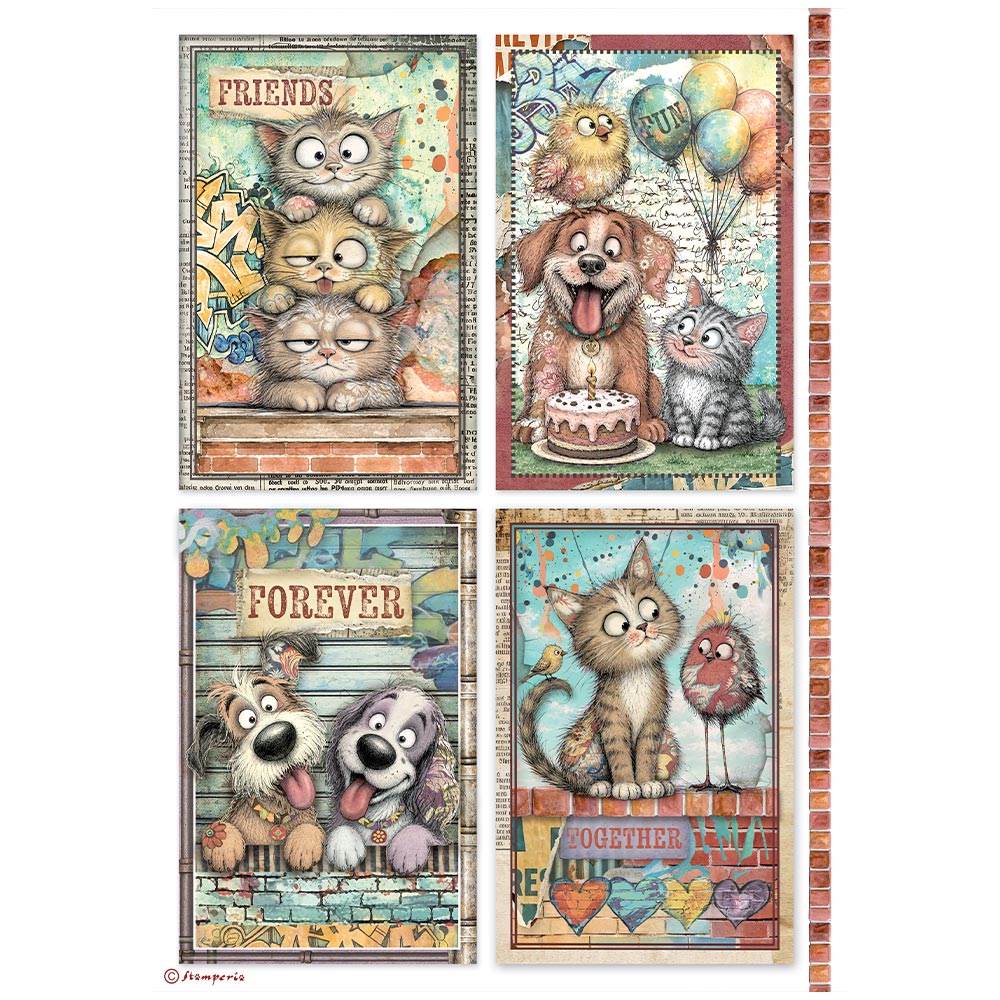 Printed 6 Rice Paper A4 Selection For Art And Craft - Furry Friends 2
