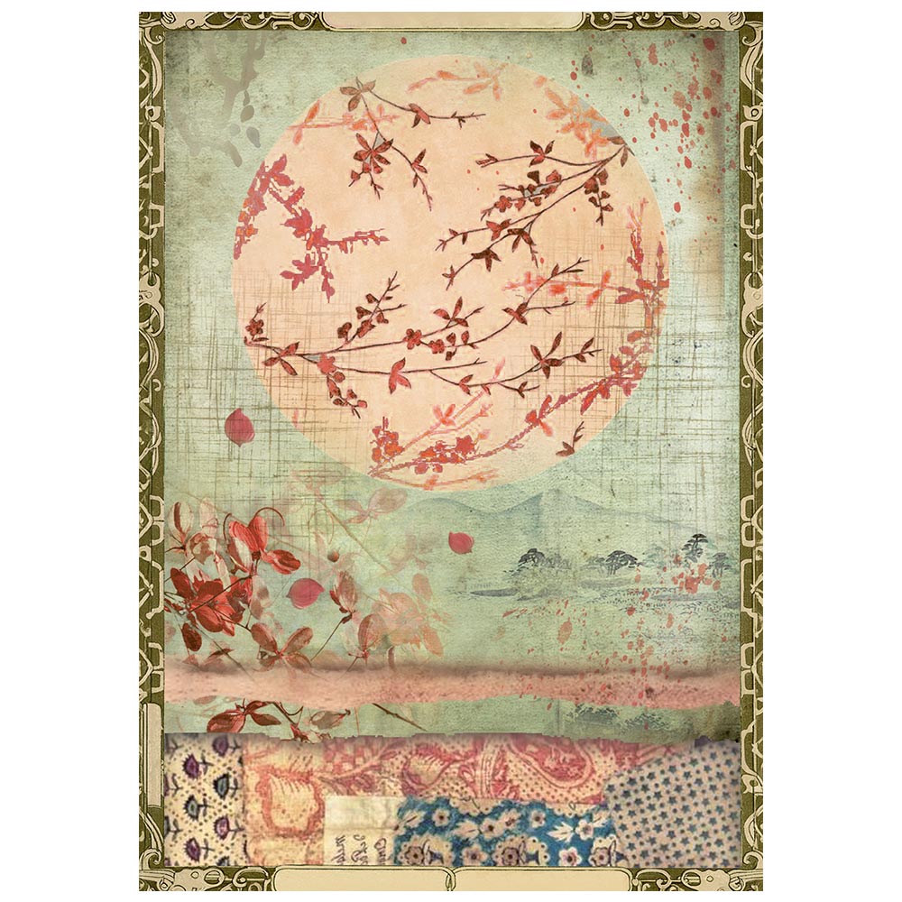 Printed Mini Rice Paper A6 8 Sheets For Art And Craft - Oriental Garden