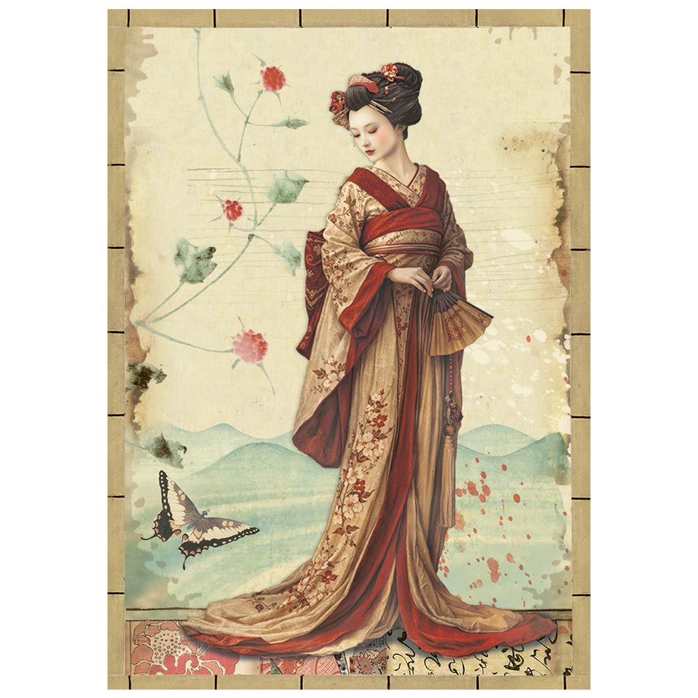 Printed Mini Rice Paper A6 8 Sheets For Art And Craft - Oriental Garden