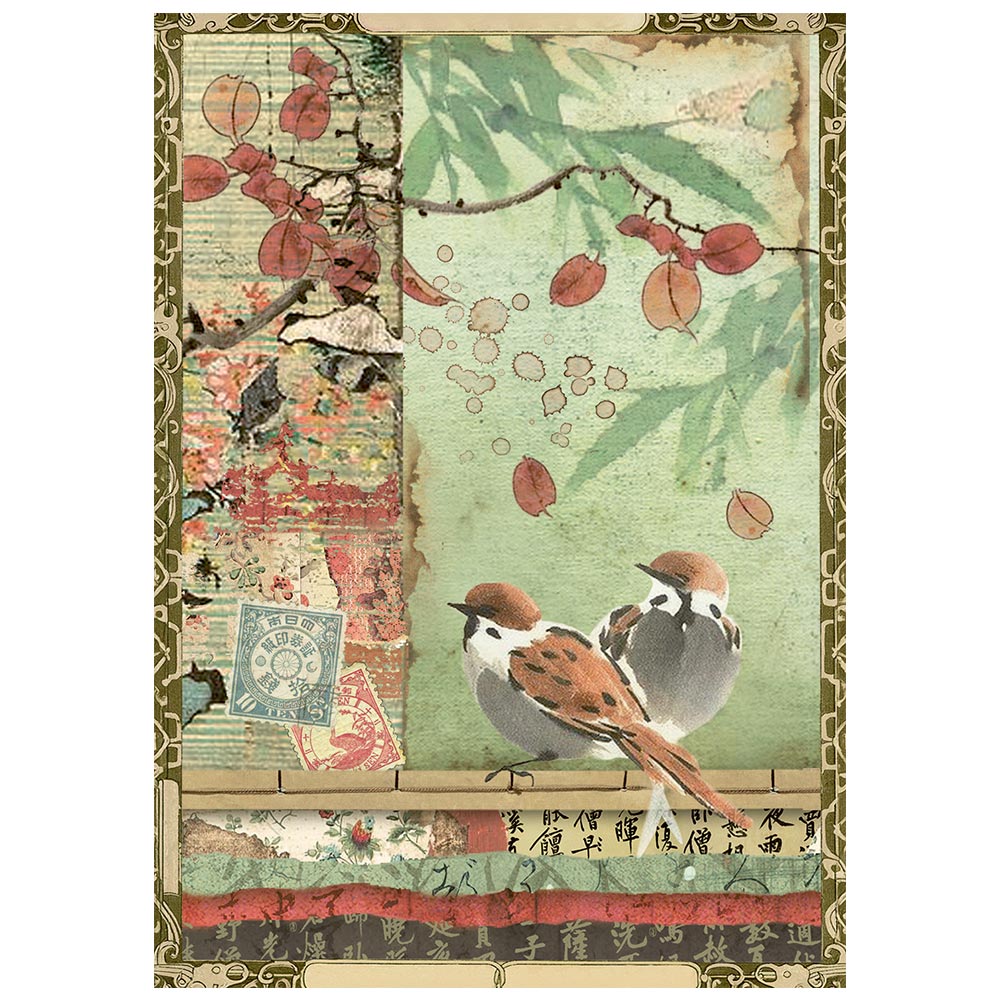Printed Mini Rice Paper A6 8 Sheets For Art And Craft - Oriental Garden