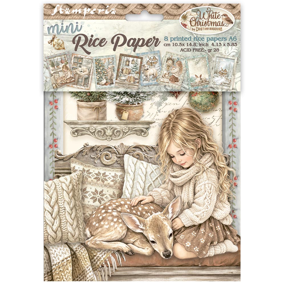 Printed Mini Rice Paper A6 8 Sheets For Art And Craft - White Christmas