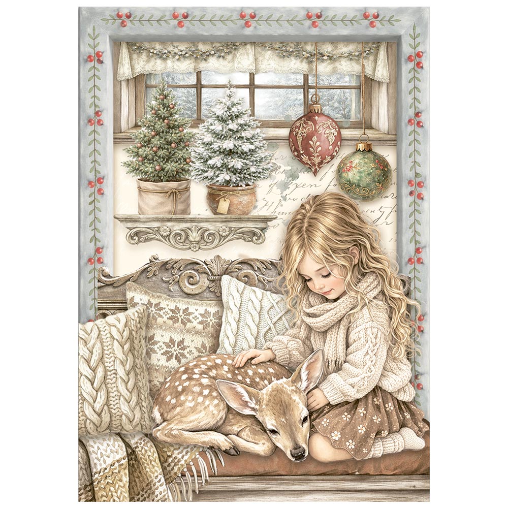 Printed Mini Rice Paper A6 8 Sheets For Art And Craft - White Christmas