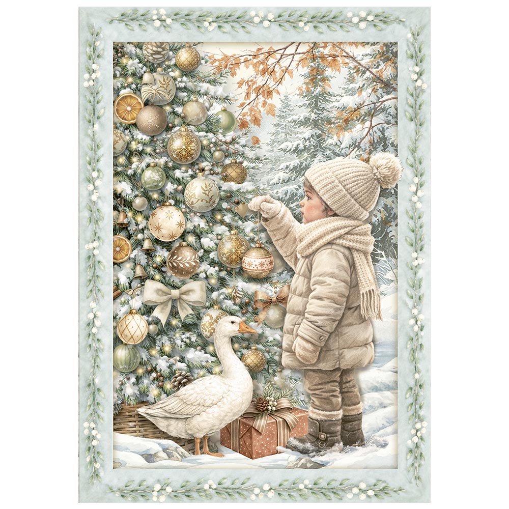 Printed Mini Rice Paper A6 8 Sheets For Art And Craft - White Christmas