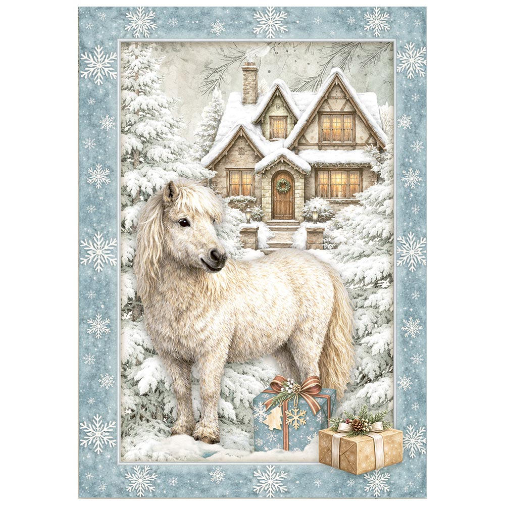 Printed Mini Rice Paper A6 8 Sheets For Art And Craft - White Christmas