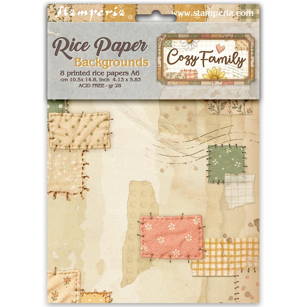 Printed 8 Rice Paper A6 Backgrounds Selection For Art And Craft - Cozy Family