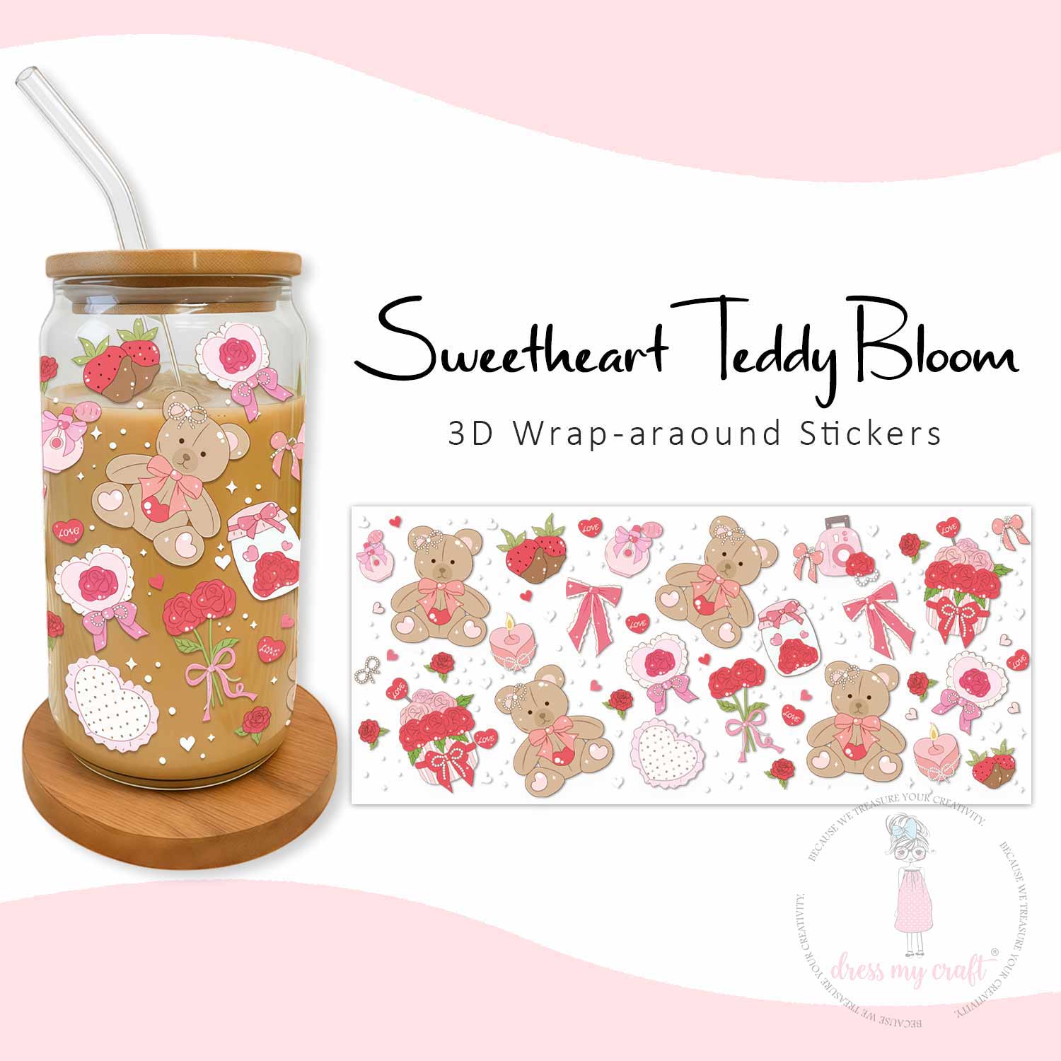 Dress My Craft - Stick N Peel Stickers - Sweetheart Teddy Bloom