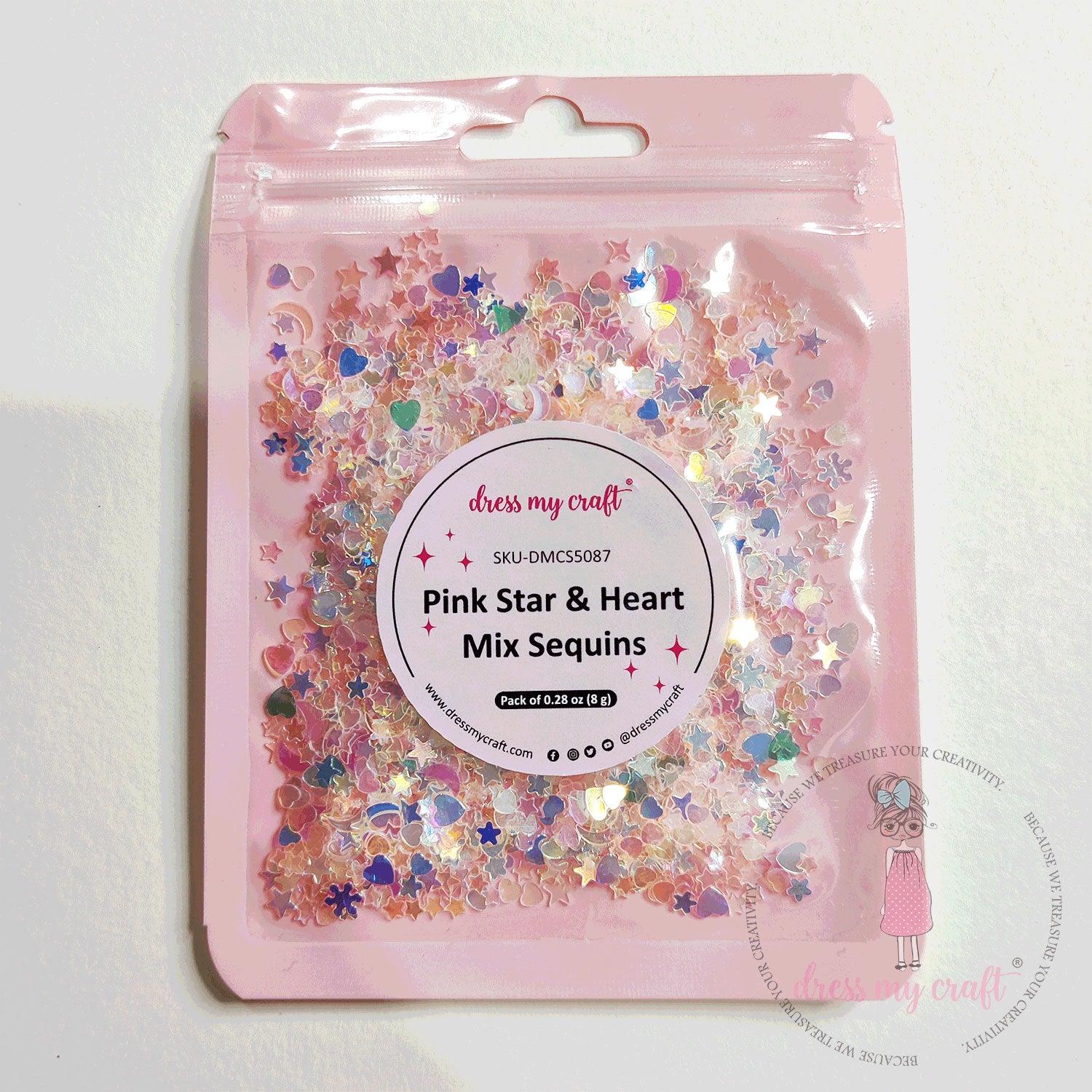 Dress My Craft - Pink Star & Heart Mix Sequins