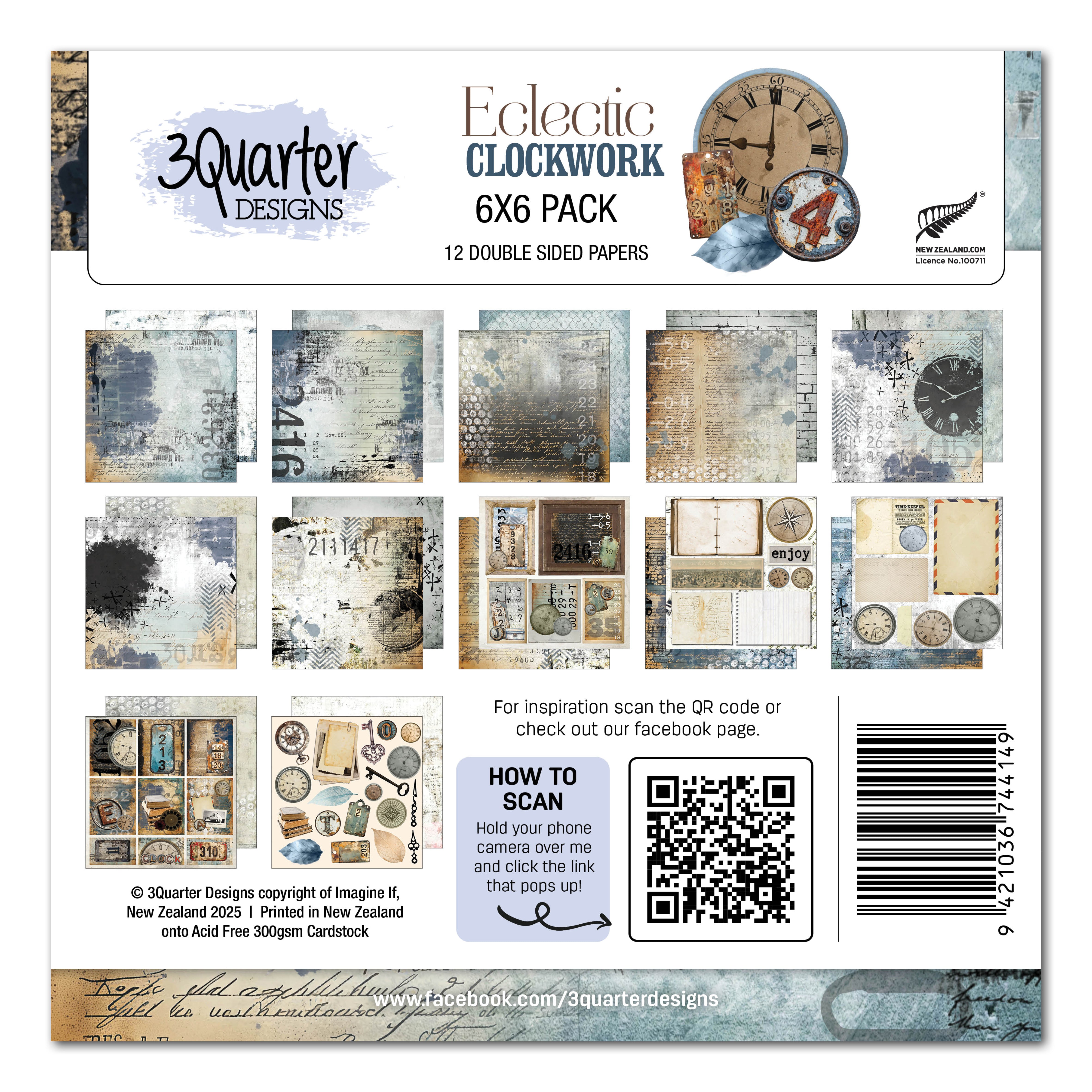 3Quarter Designs Eclectic Clocks 6x6 Paper Pack