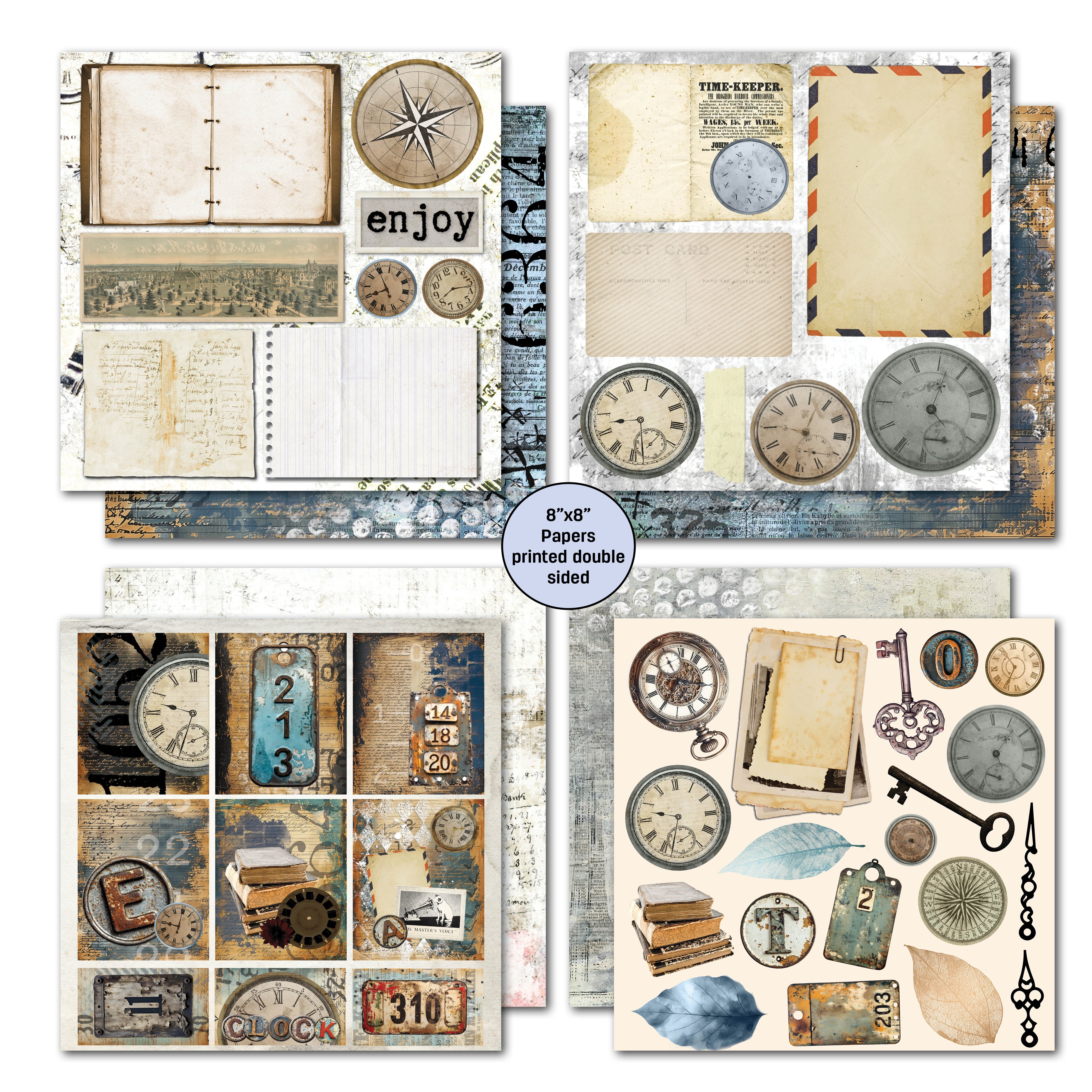 3Quarter Designs Eclectic Clocks 8x8 Paper Pack