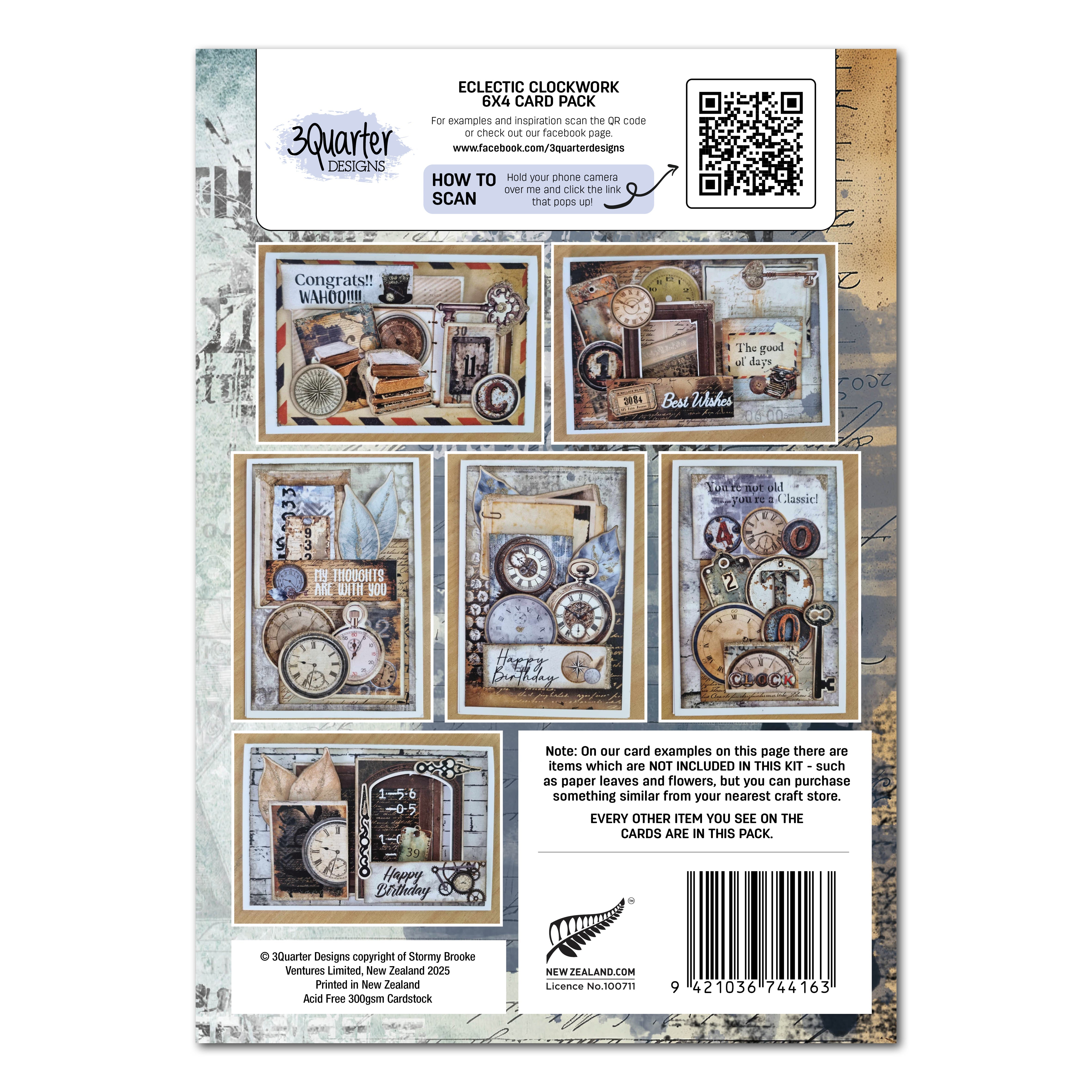 3Quarter Designs Eclectic Clocks 6x4 Card Pack