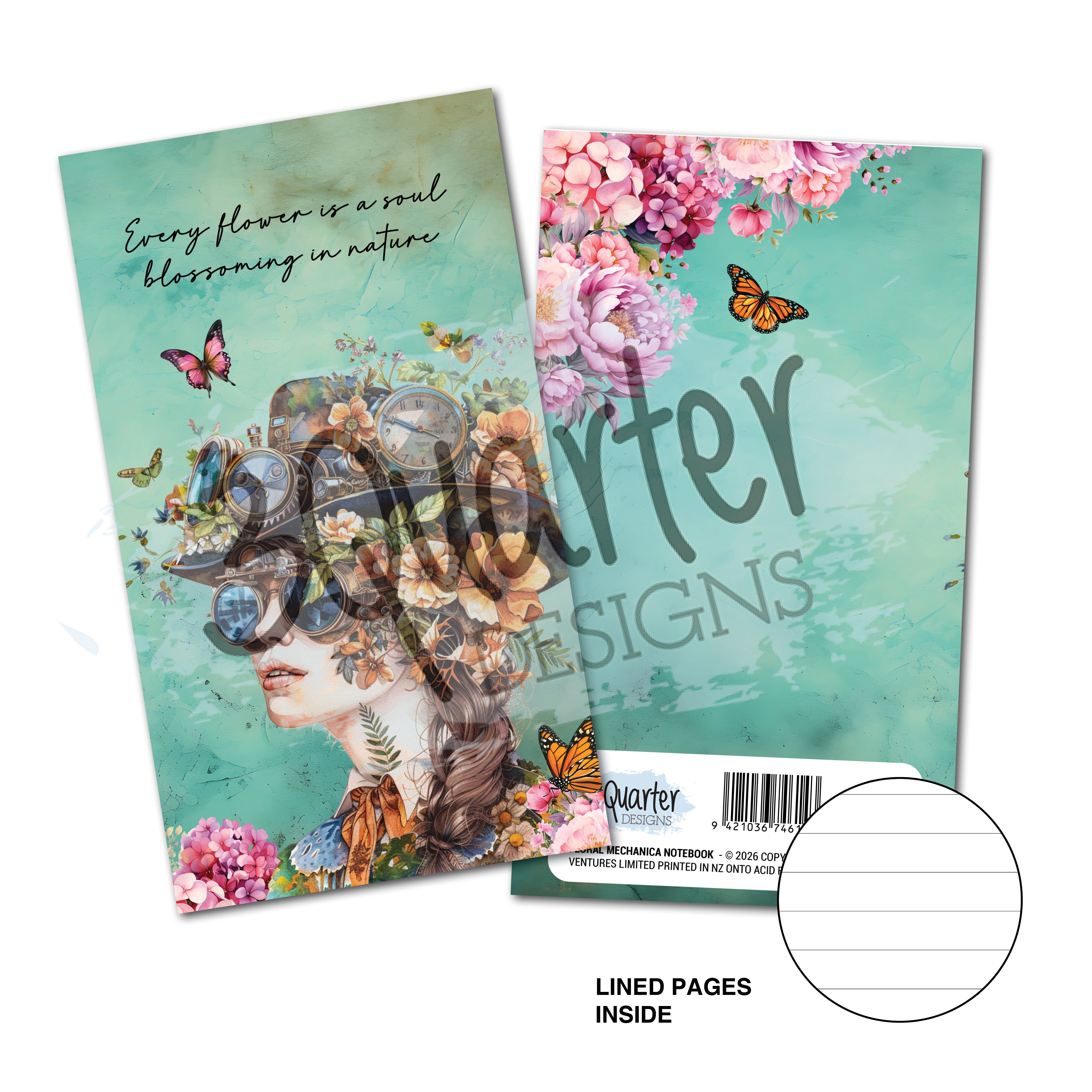 3Quarter Designs Floral Mechanica - Mini Notebook