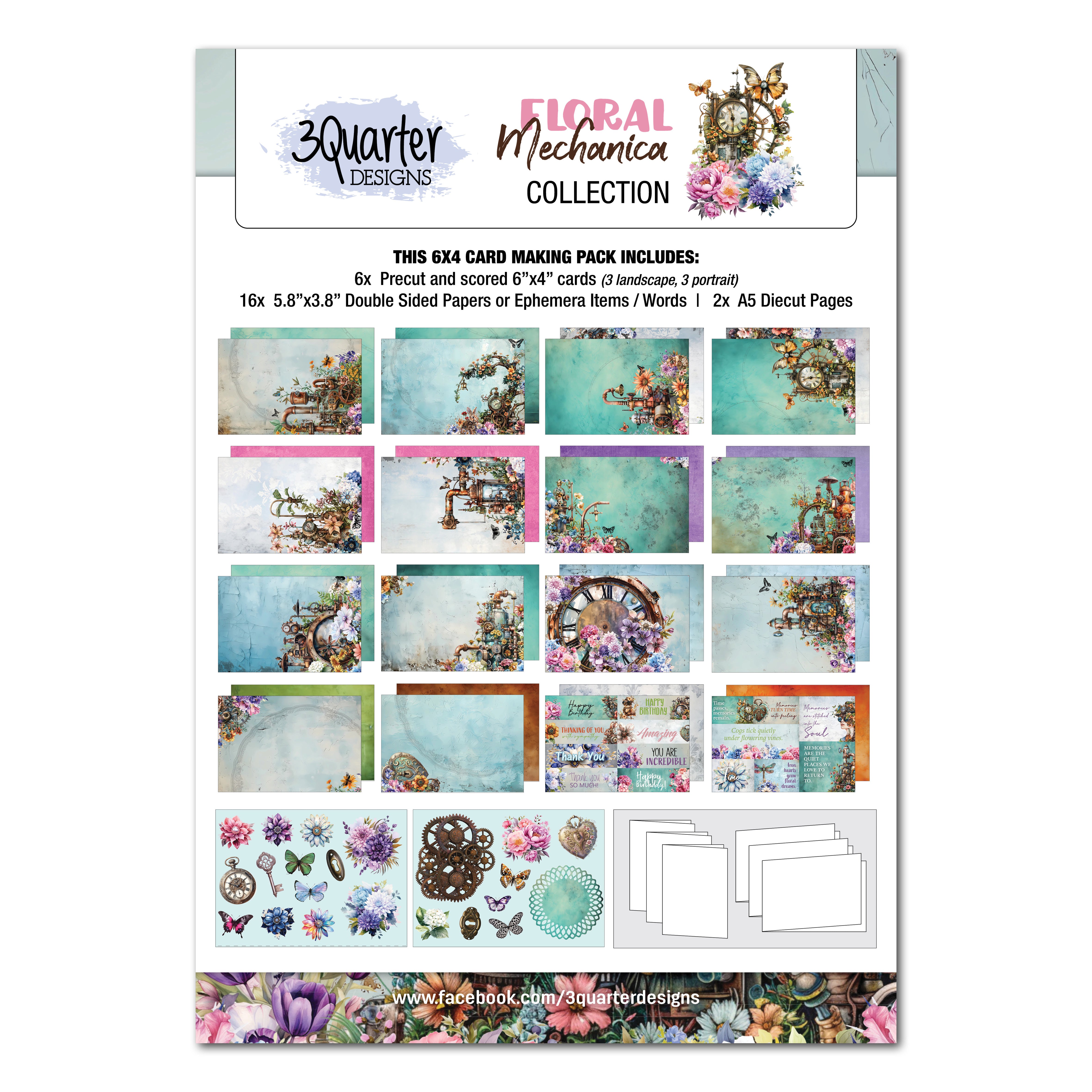 3Quarter Designs Floral Mechanica 6x4 Card Pack