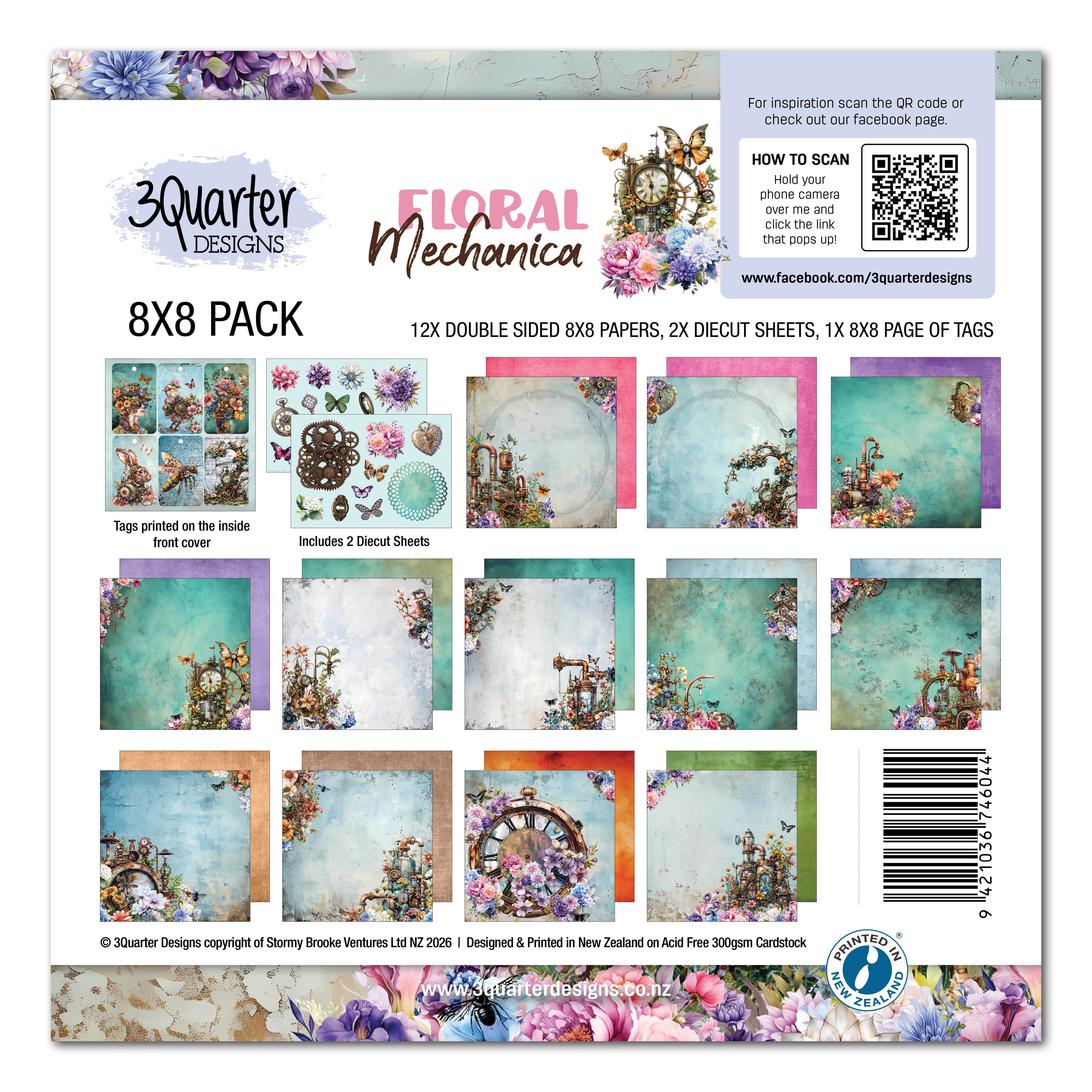 3Quarter Designs Floral Mechanica 8x8 Paper Pack & Diecuts Set