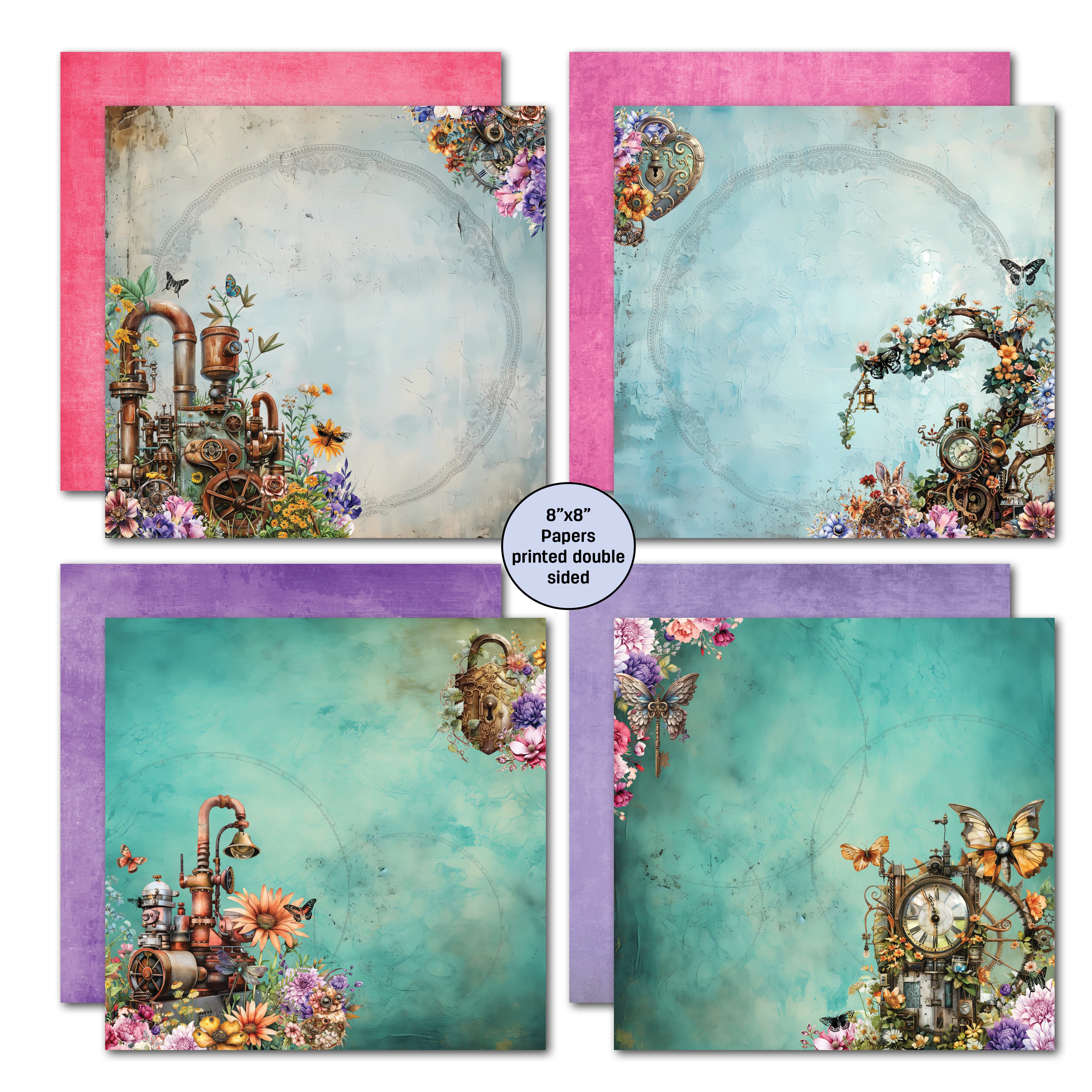 3Quarter Designs Floral Mechanica 8x8 Paper Pack & Diecuts Set