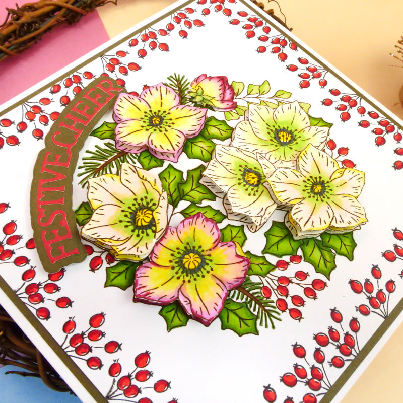 For the Love of Stamps - A Circle of Christmas Roses