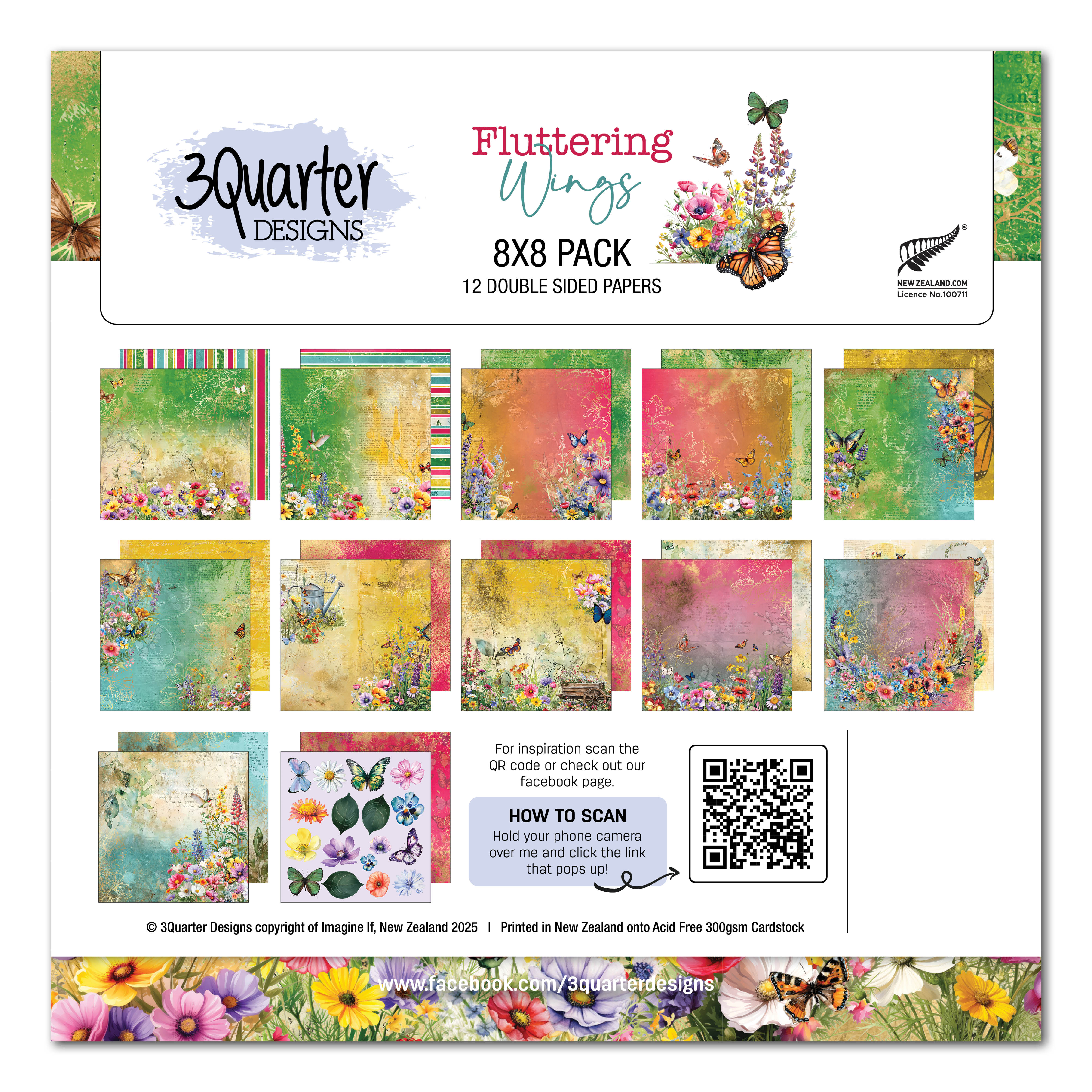 3Quarter Designs Fluttering Wings 8x8 Paper Pack