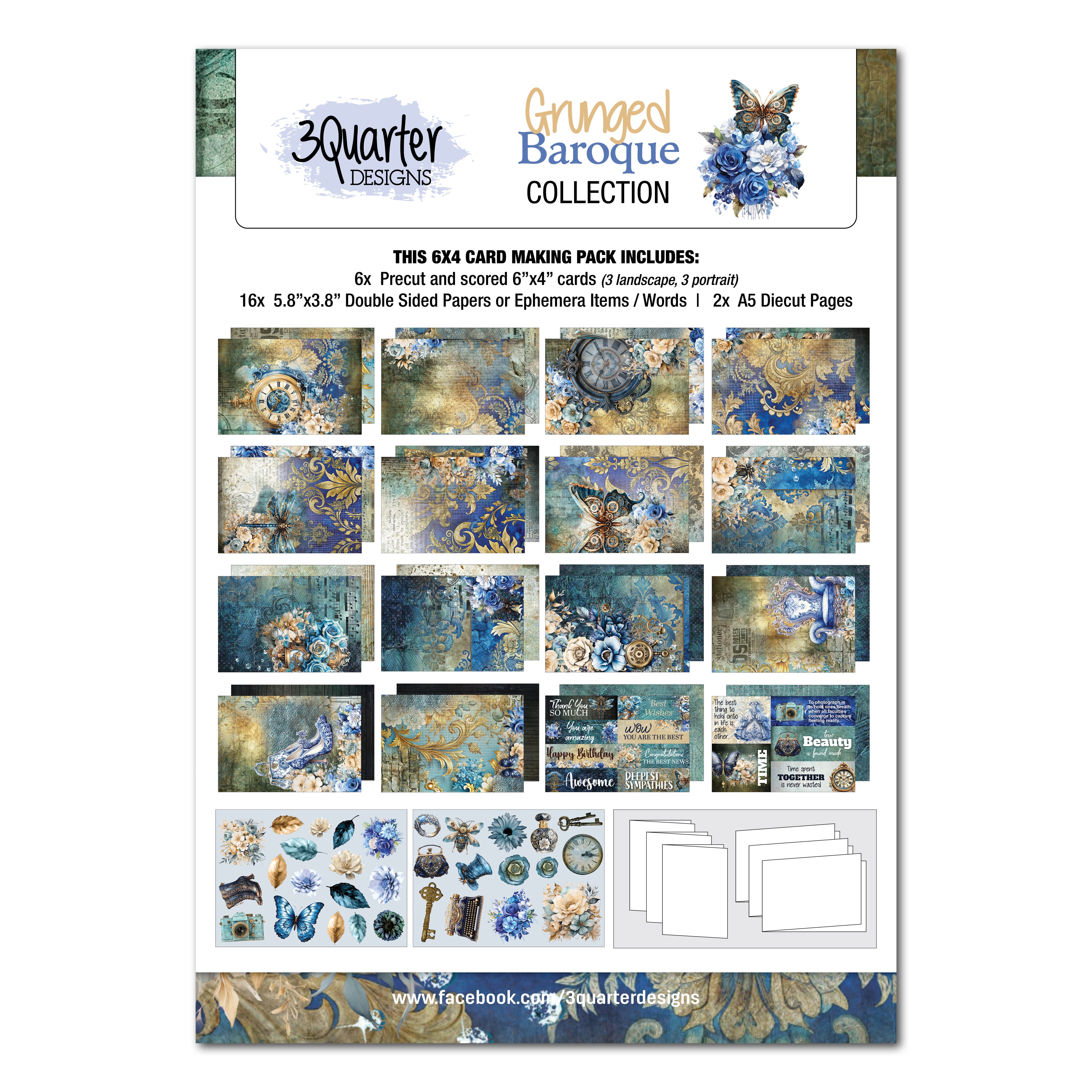 3Quarter Designs Grunged Baroque 6x4 Card Pack