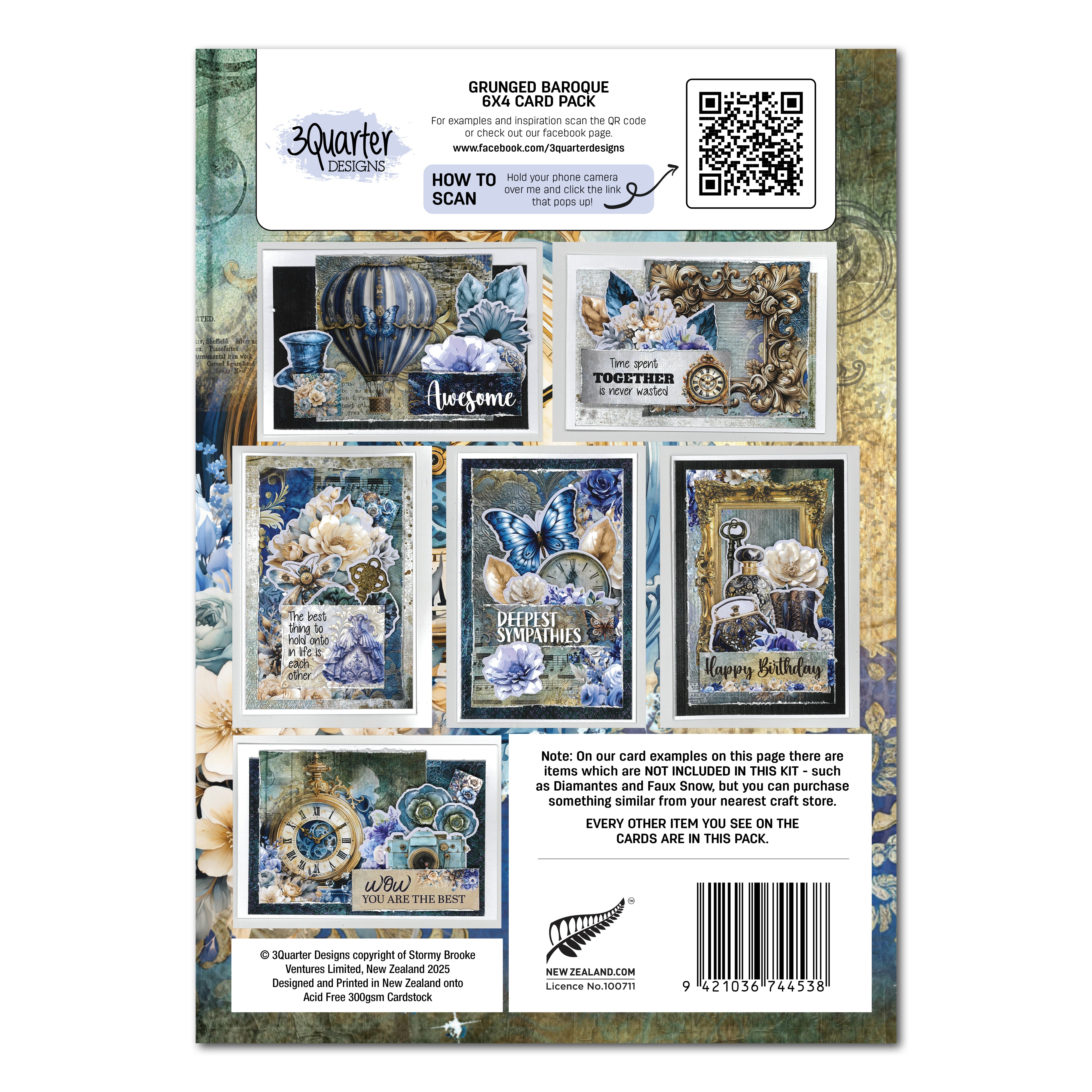3Quarter Designs Grunged Baroque 6x4 Card Pack